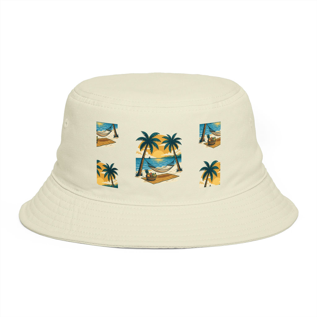 Tropical Palm Bucket Hat — Vintage Beach Sunset Design