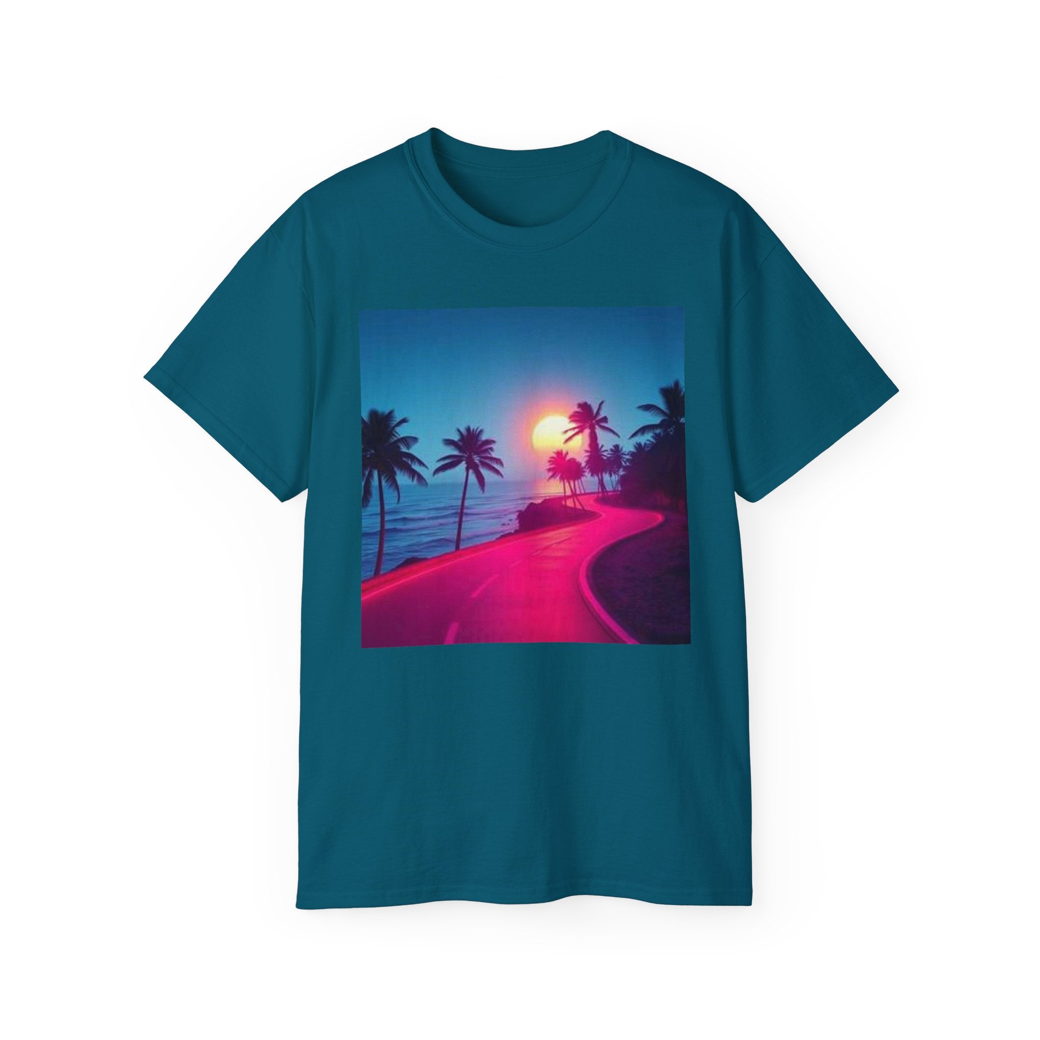 Retro Sunset Road T-Shirt — Neon Palm Beach Vibe