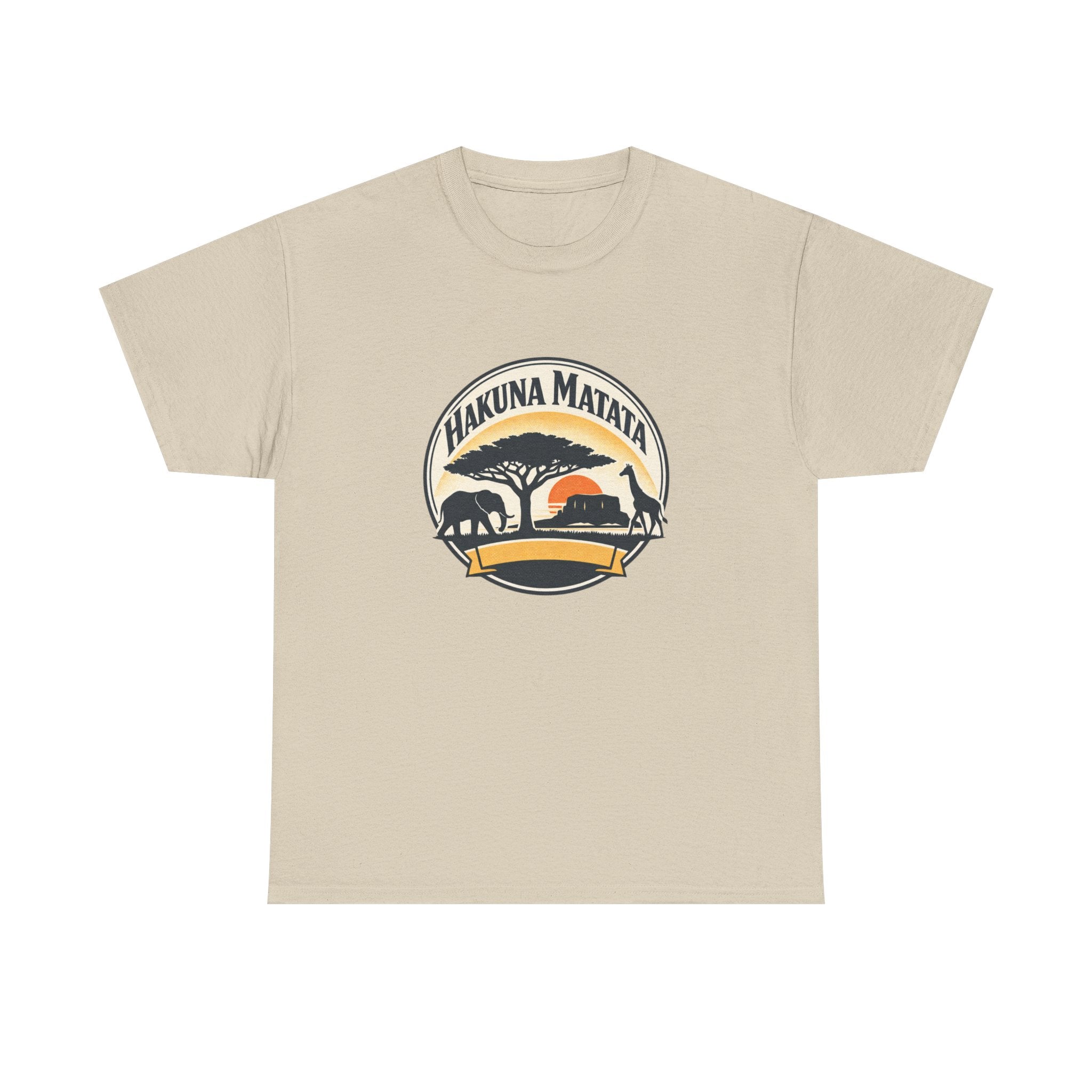 Hakuna Matata Safari T-Shirt — Vintage Sunset Elephant & Acacia Tree Tee