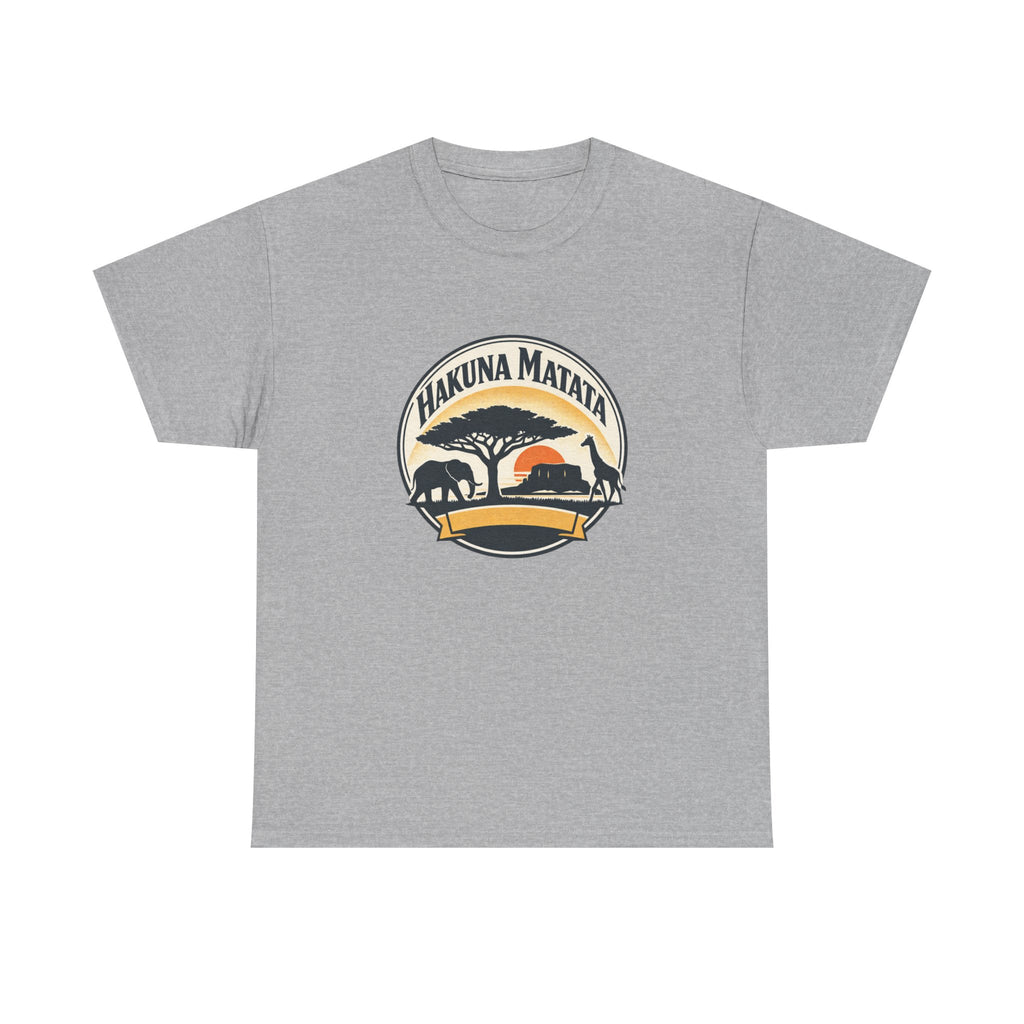 Hakuna Matata Safari T-Shirt — Vintage Sunset Elephant & Acacia Tree Tee