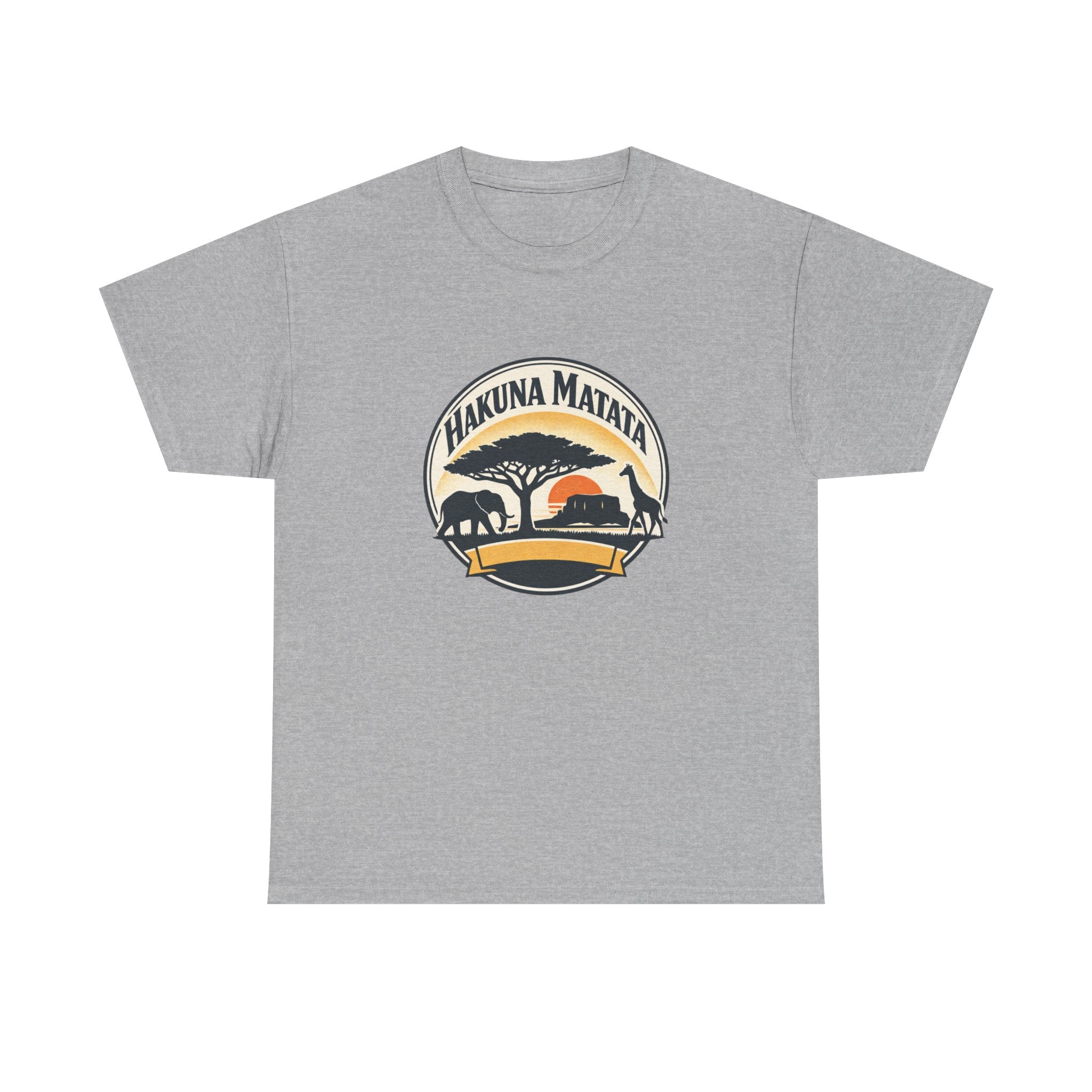 Hakuna Matata Safari T-Shirt — Vintage Sunset Elephant & Acacia Tree Tee