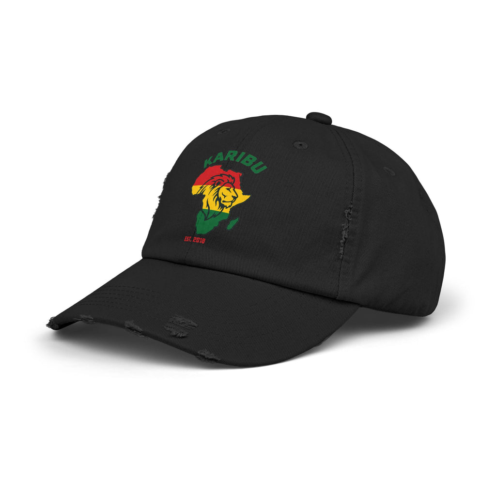Distressed Cap – "Karibu" Africa Lion Rasta Hat