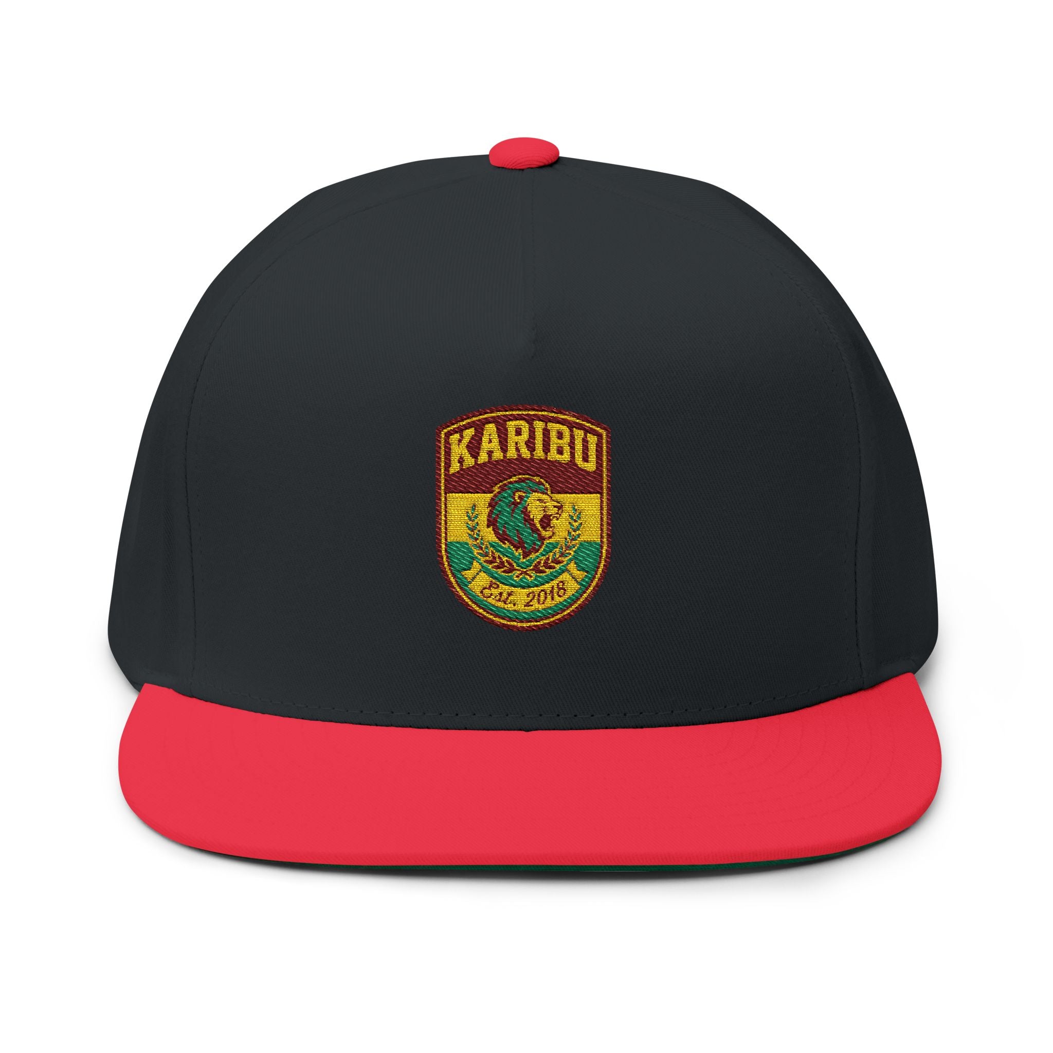 Karibu Embroidered Flat Bill Cap — African Safari Patch Snapback