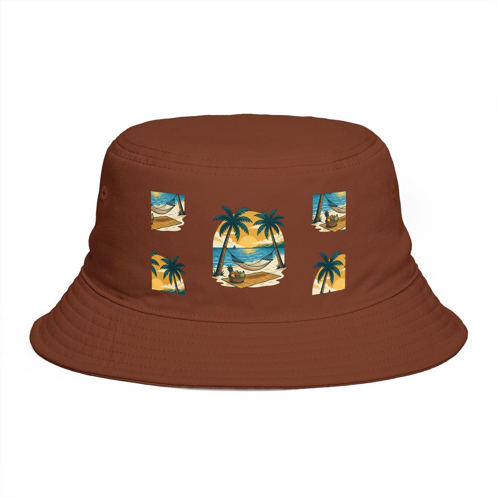 Tropical Palm Bucket Hat — Vintage Beach Sunset Design