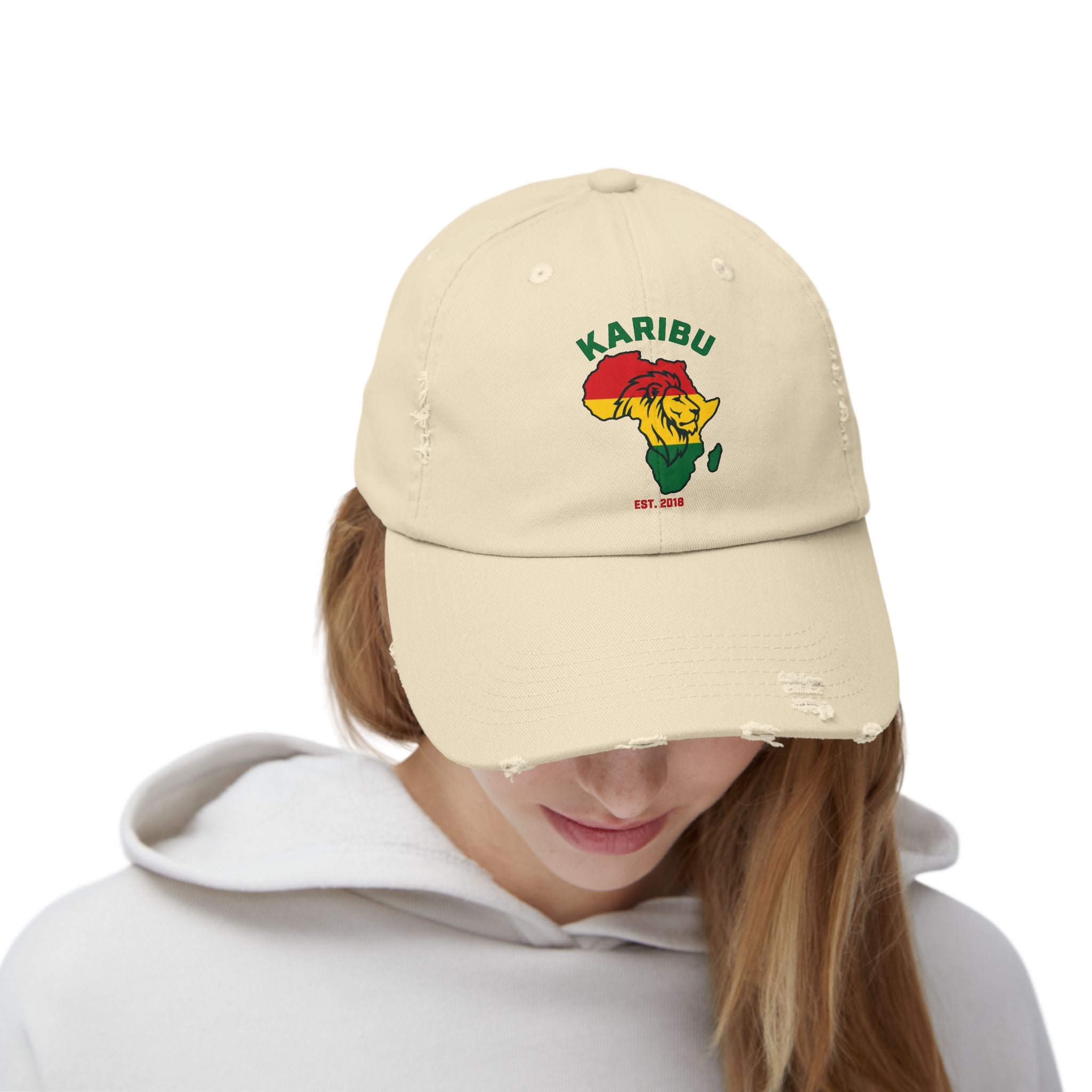 Distressed Cap – "Karibu" Africa Lion Rasta Hat