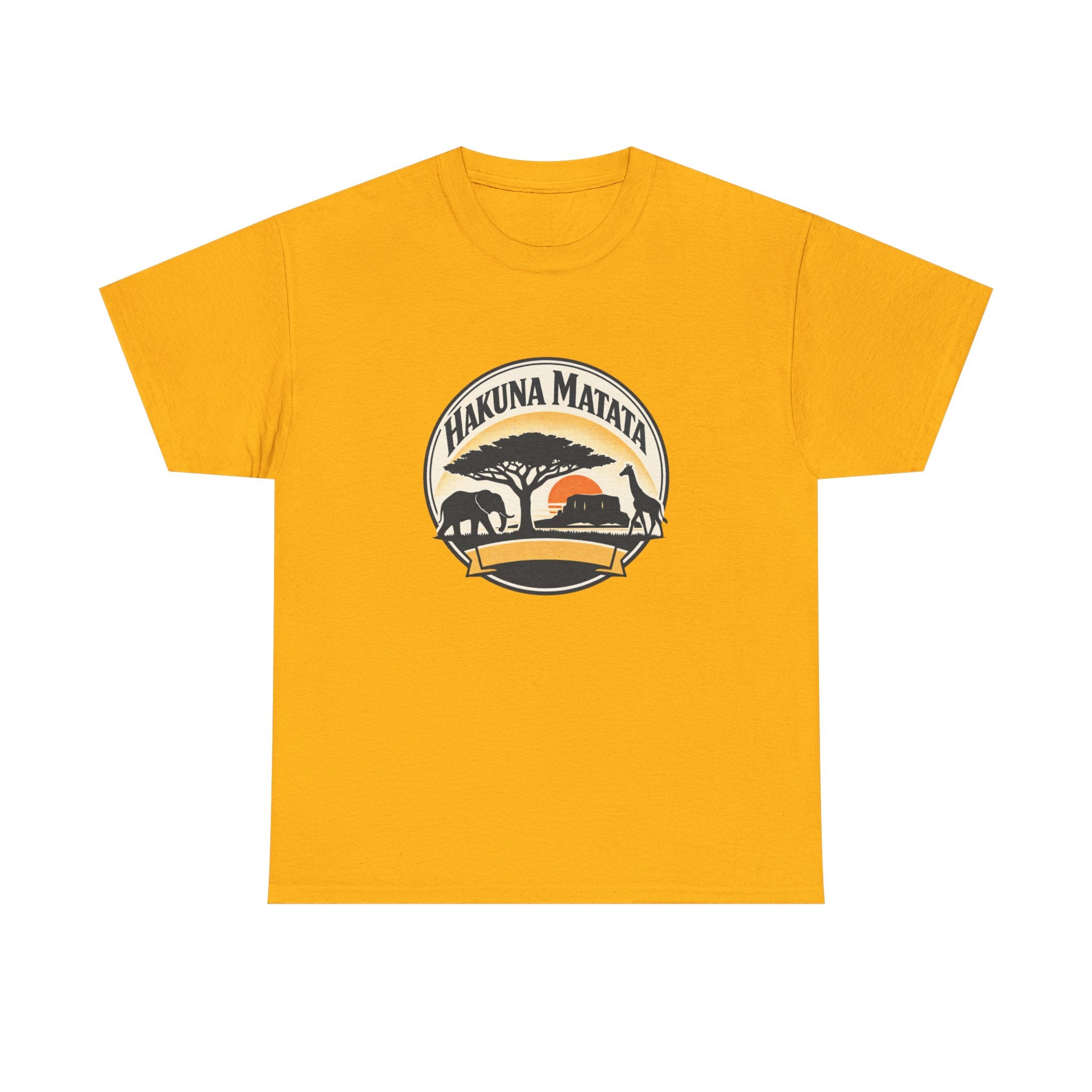 Hakuna Matata Safari T-Shirt — Vintage Sunset Elephant & Acacia Tree Tee