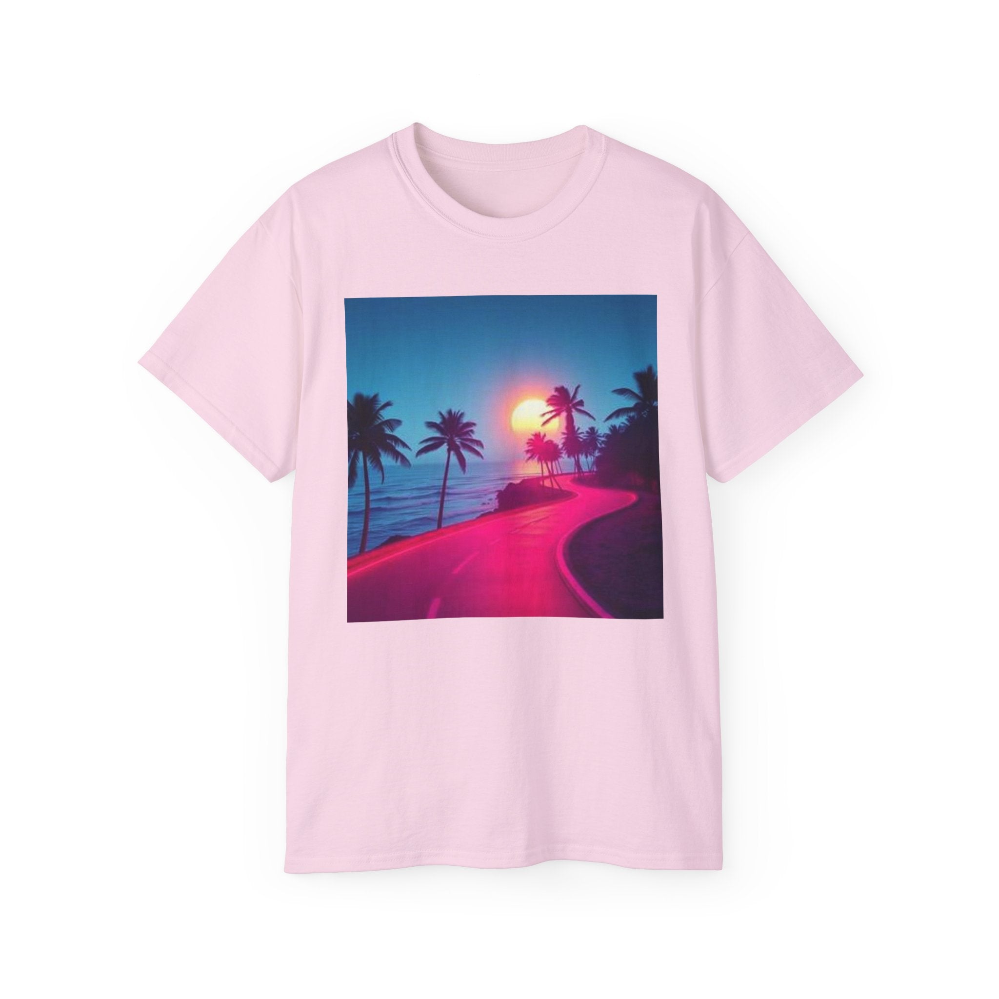 Retro Sunset Road T-Shirt — Neon Palm Beach Vibe