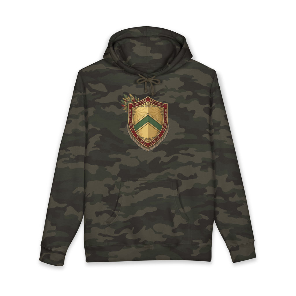 Camo Shield Hoodie — Military Chevron Crest Pullover
