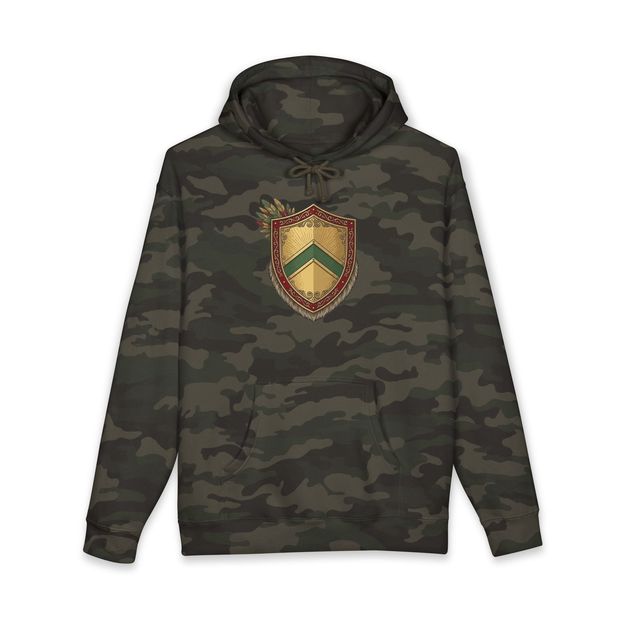 Camo Shield Hoodie — Military Chevron Crest Pullover