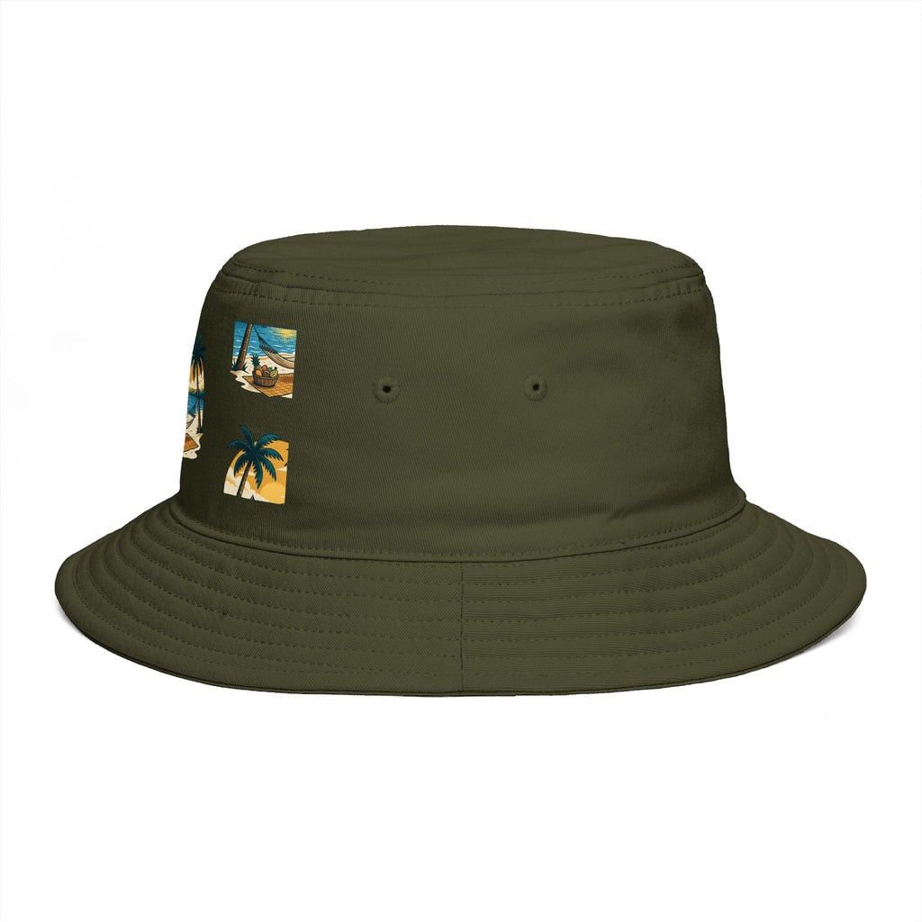 Tropical Palm Bucket Hat — Vintage Beach Sunset Design