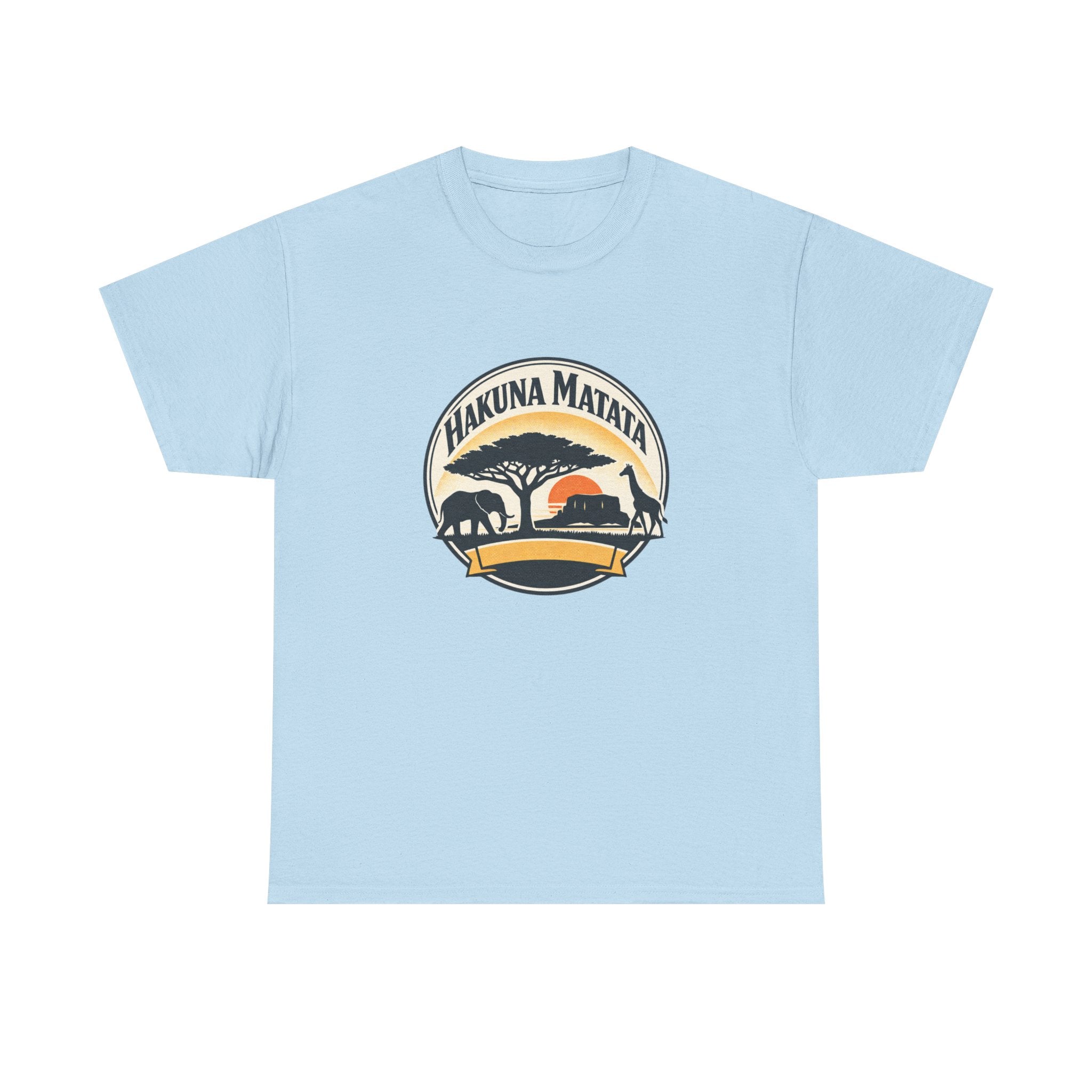 Hakuna Matata Safari T-Shirt — Vintage Sunset Elephant & Acacia Tree Tee