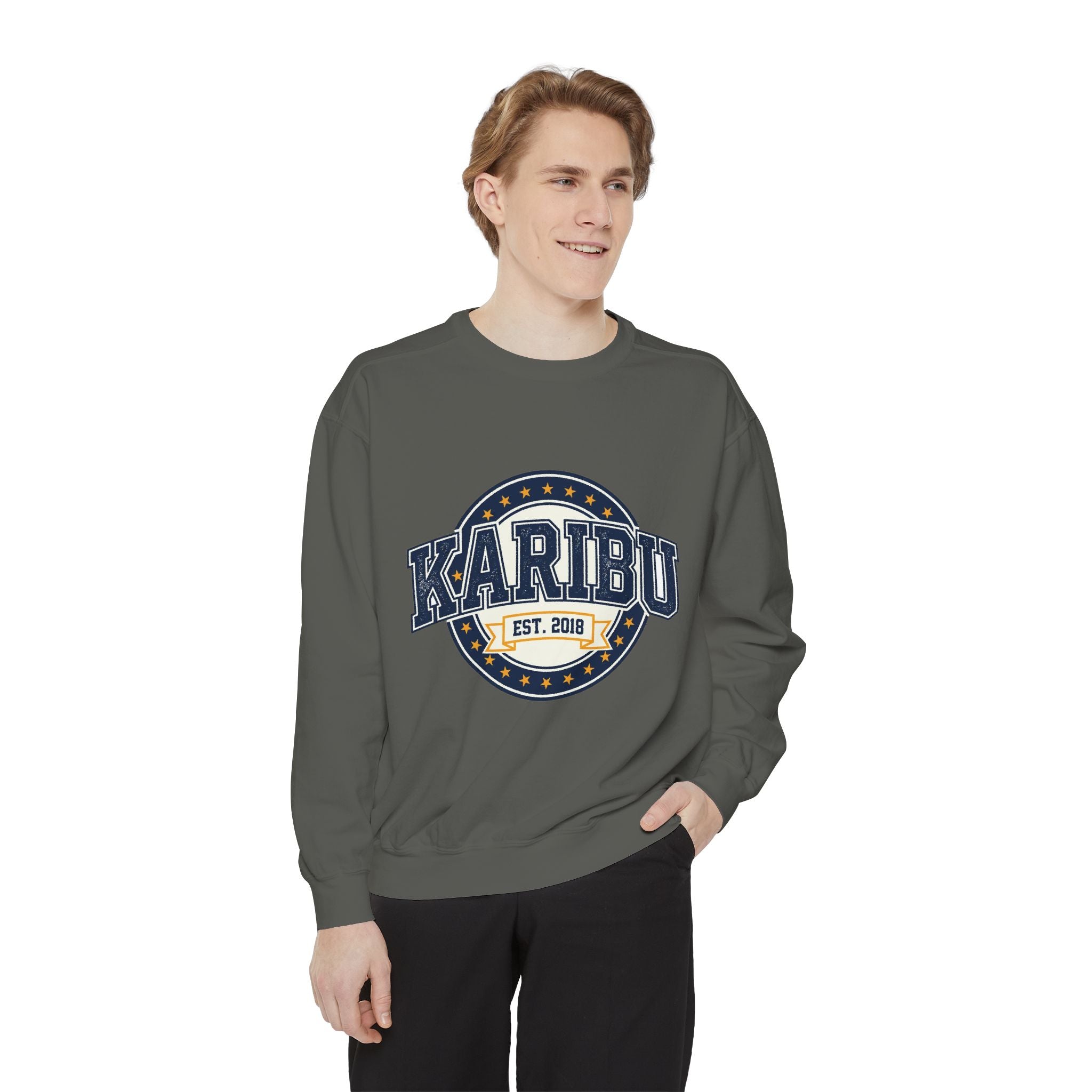Karibu Crewneck Sweatshirt – Vintage Collegiate Est. 2018 Garment-Dyed Pullover