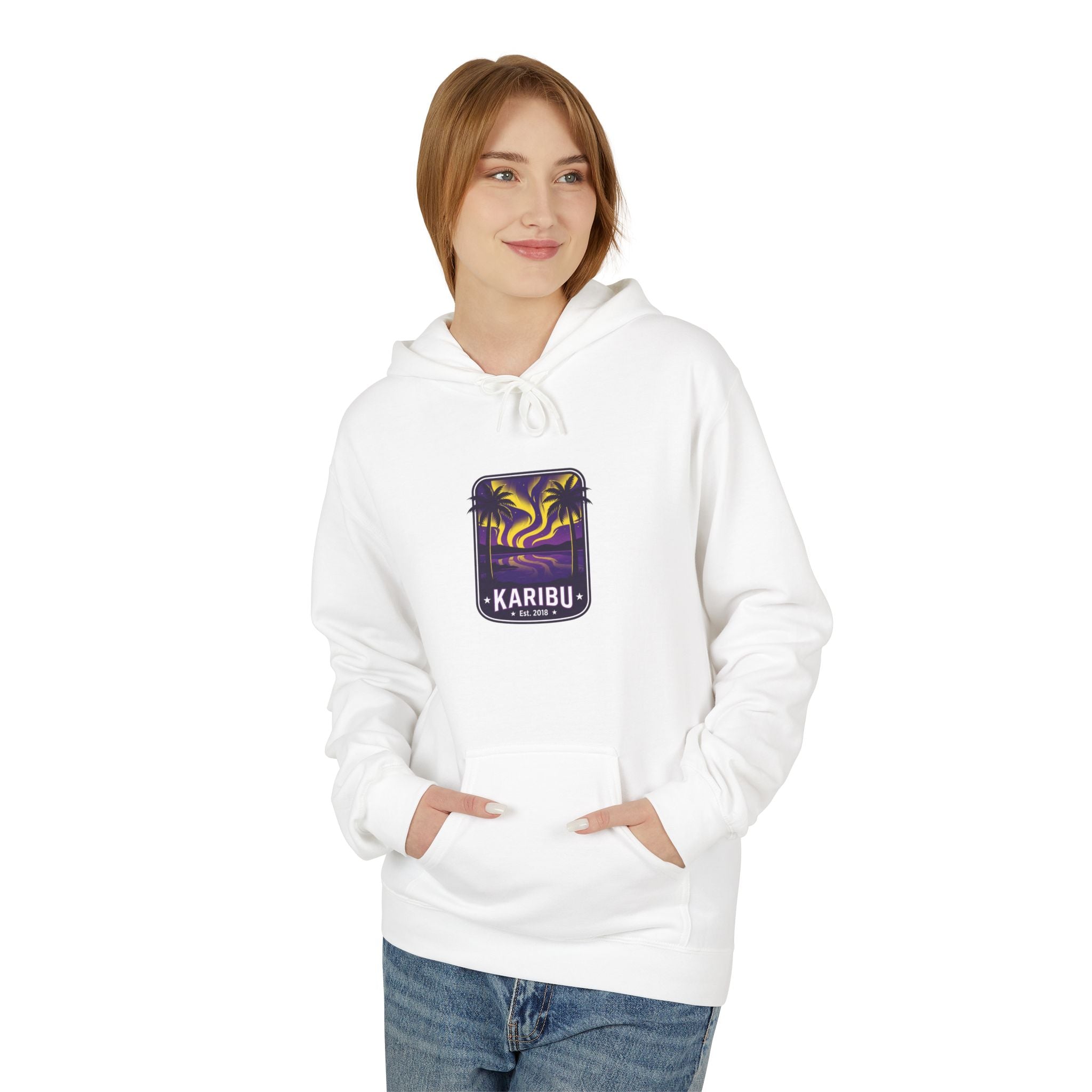 Karibu Tropical Sunset Hoodie — Beach Vacation Palm Tree Sweatshirt