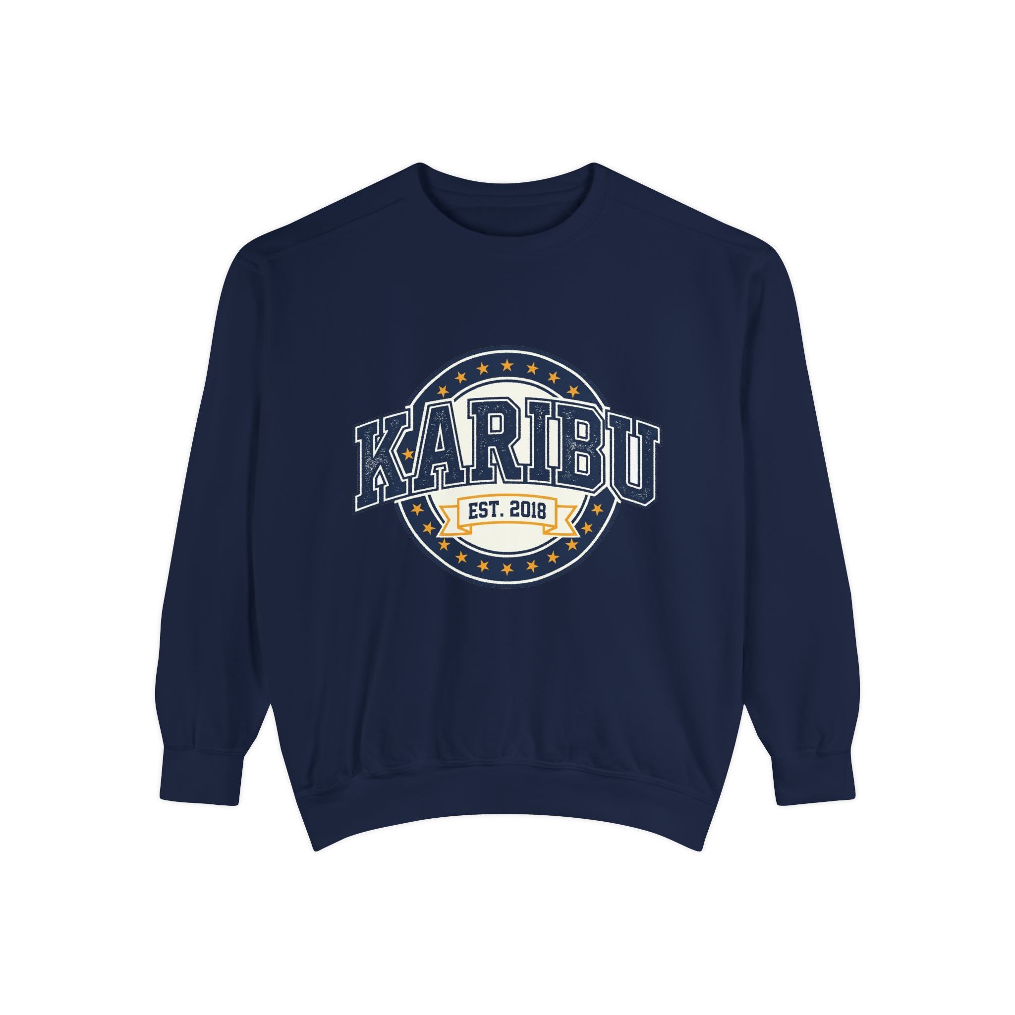 Karibu Crewneck Sweatshirt – Vintage Collegiate Est. 2018 Garment-Dyed Pullover