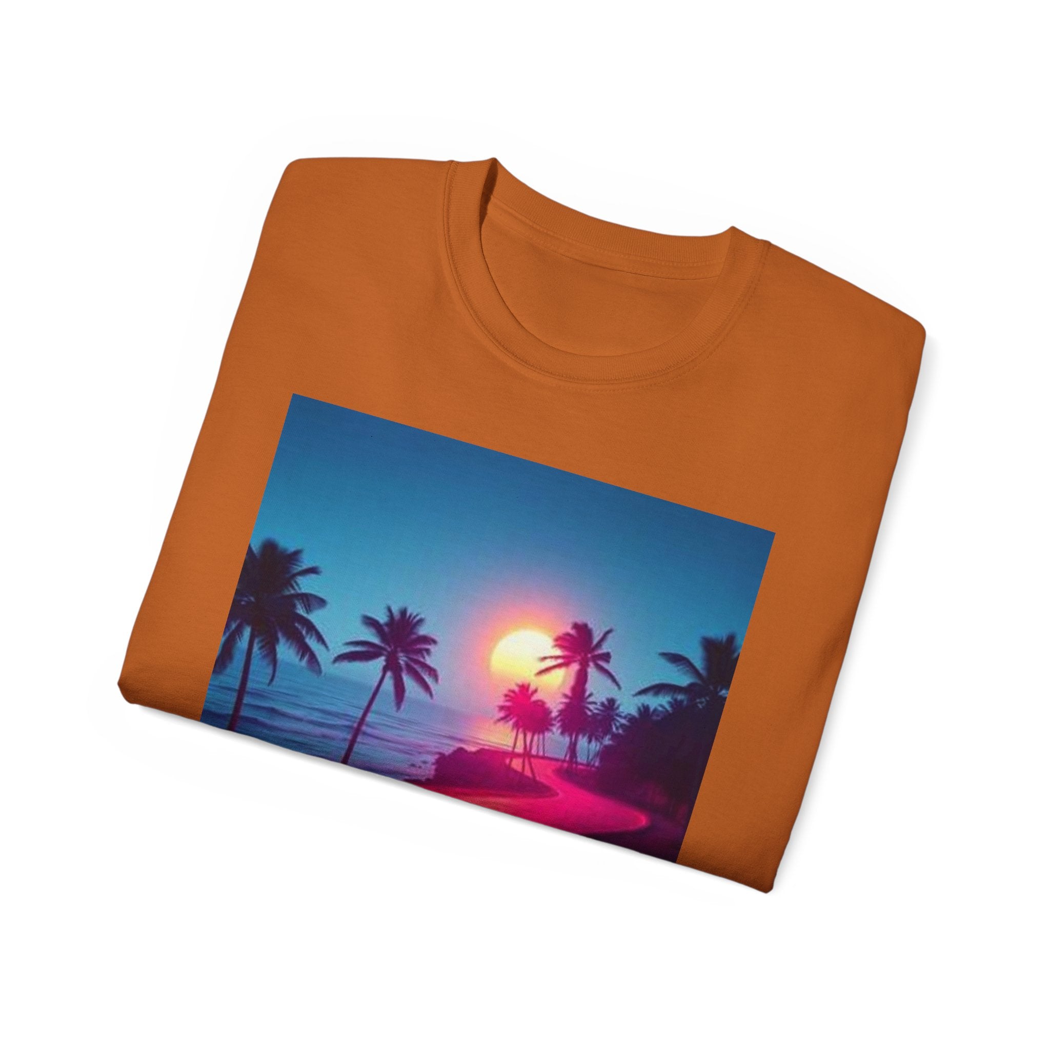Retro Sunset Road T-Shirt — Neon Palm Beach Vibe