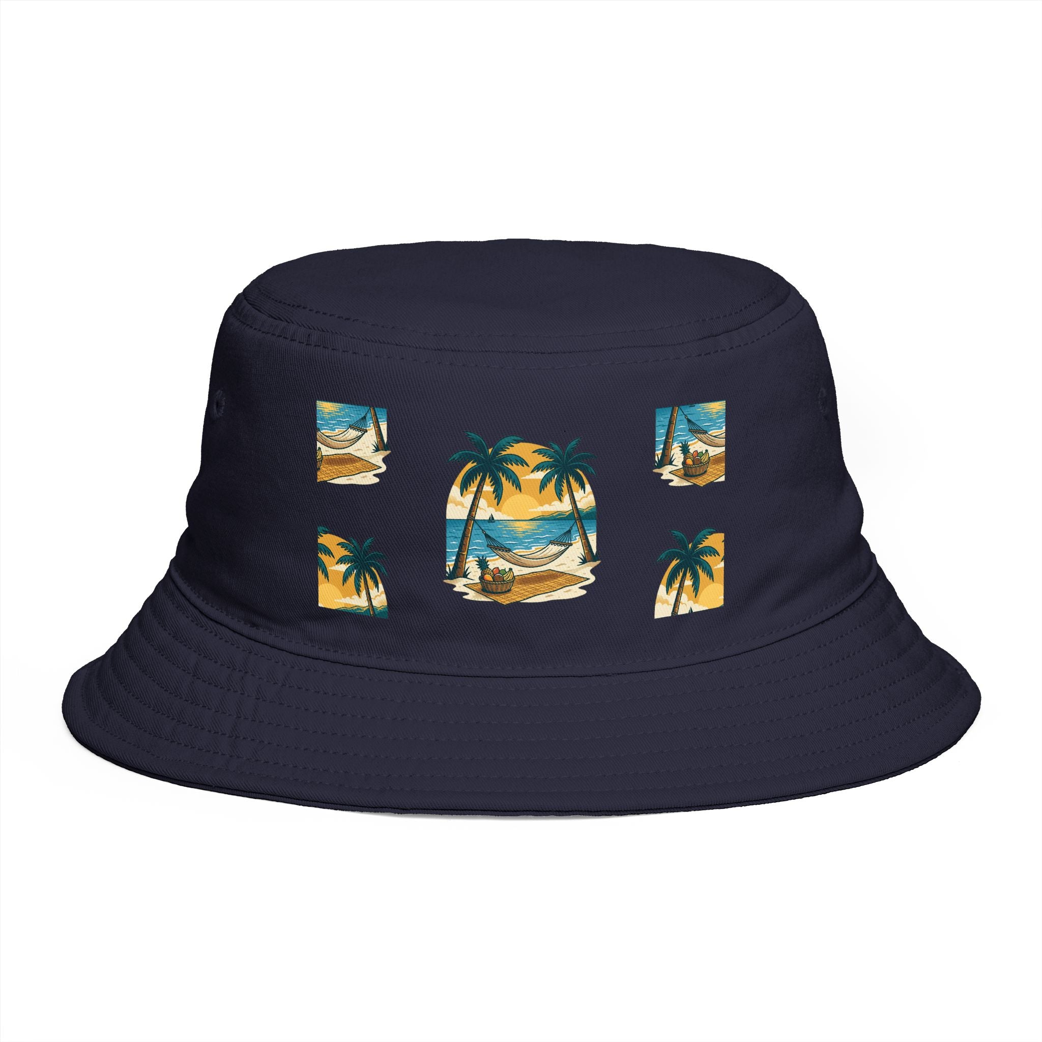 Tropical Palm Bucket Hat — Vintage Beach Sunset Design