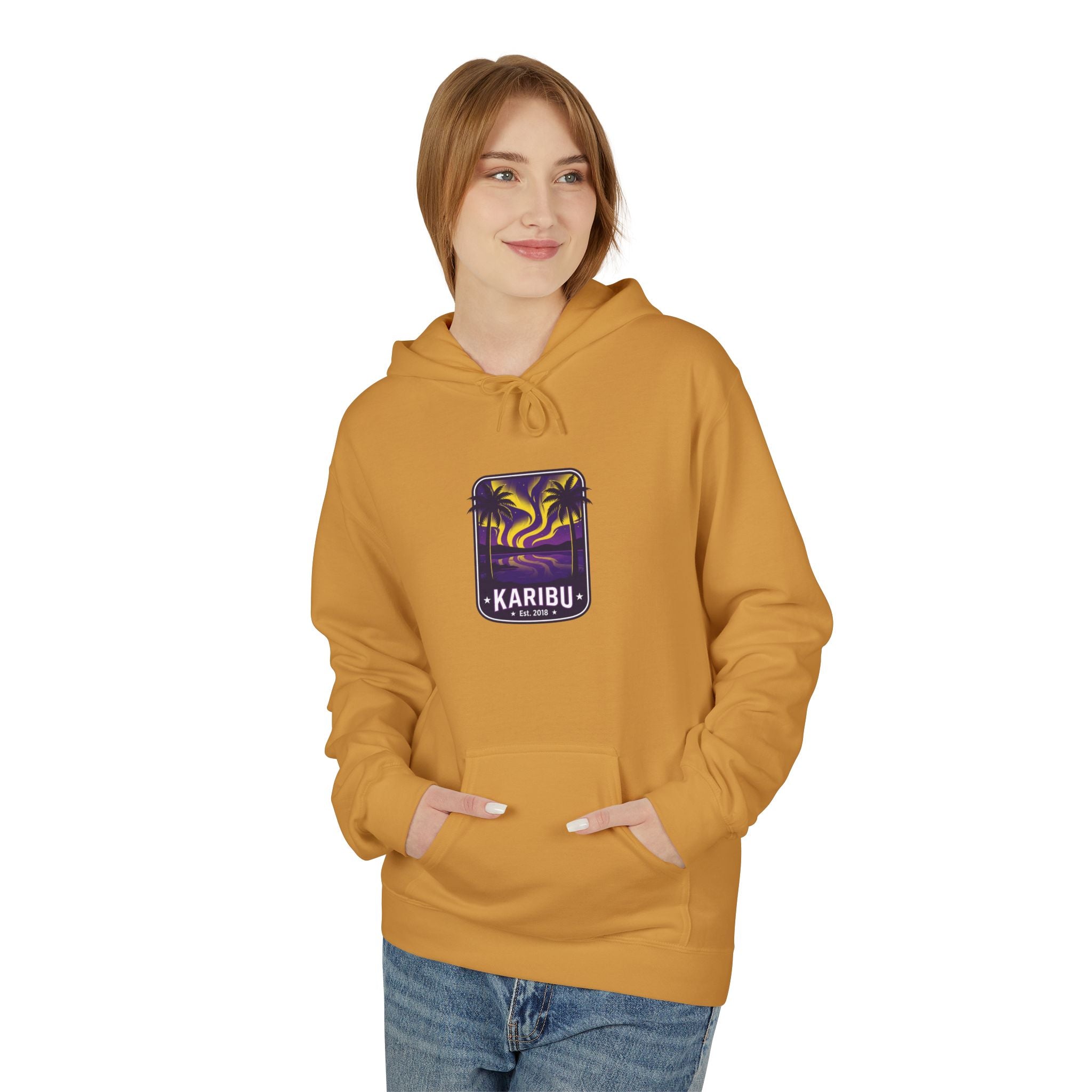 Karibu Tropical Sunset Hoodie — Beach Vacation Palm Tree Sweatshirt