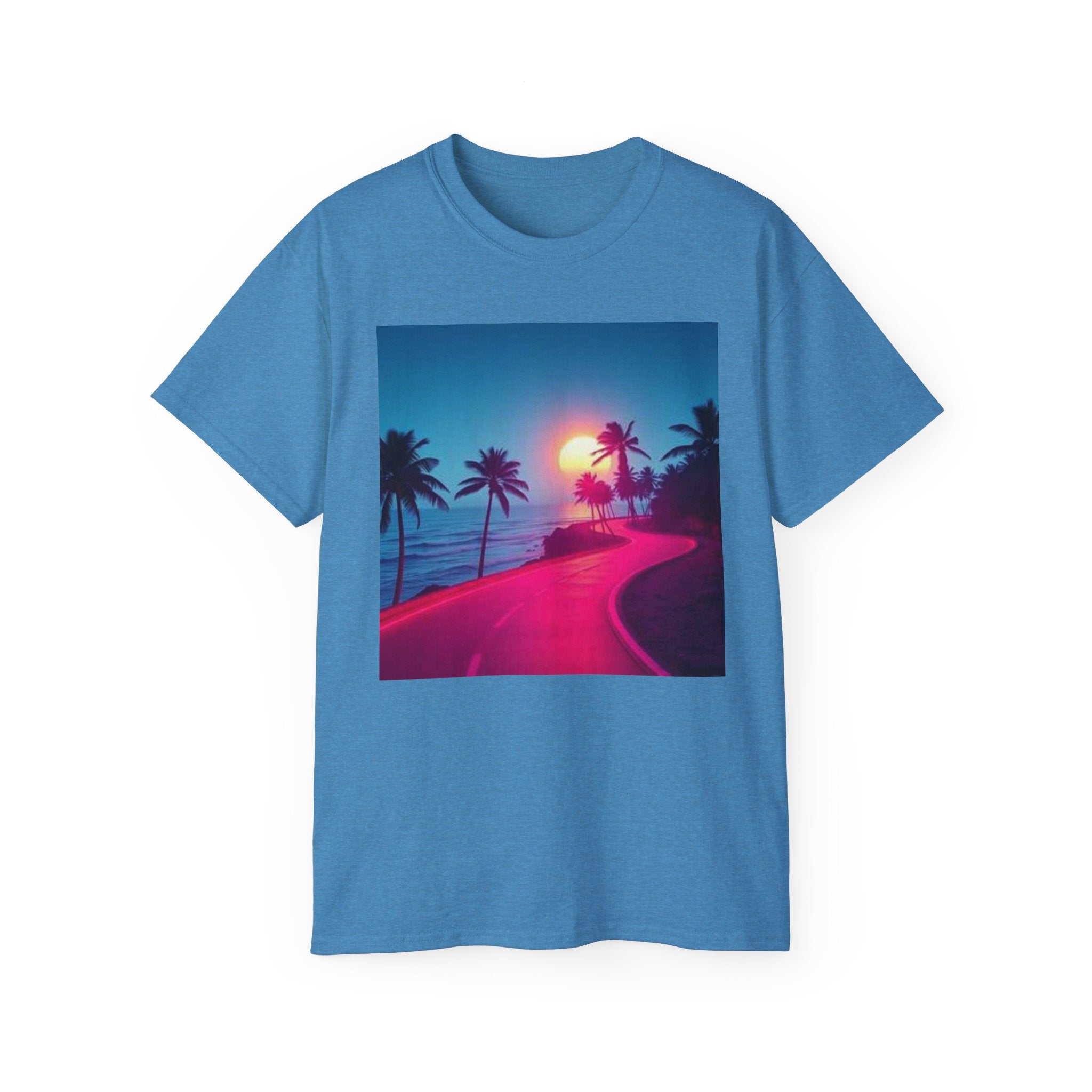 Retro Sunset Road T-Shirt — Neon Palm Beach Vibe