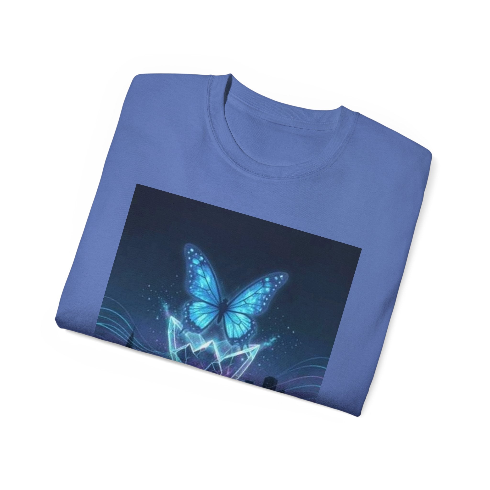 Mystic Neon Butterfly T‑Shirt — Glowing Cityscape Graphic Tee