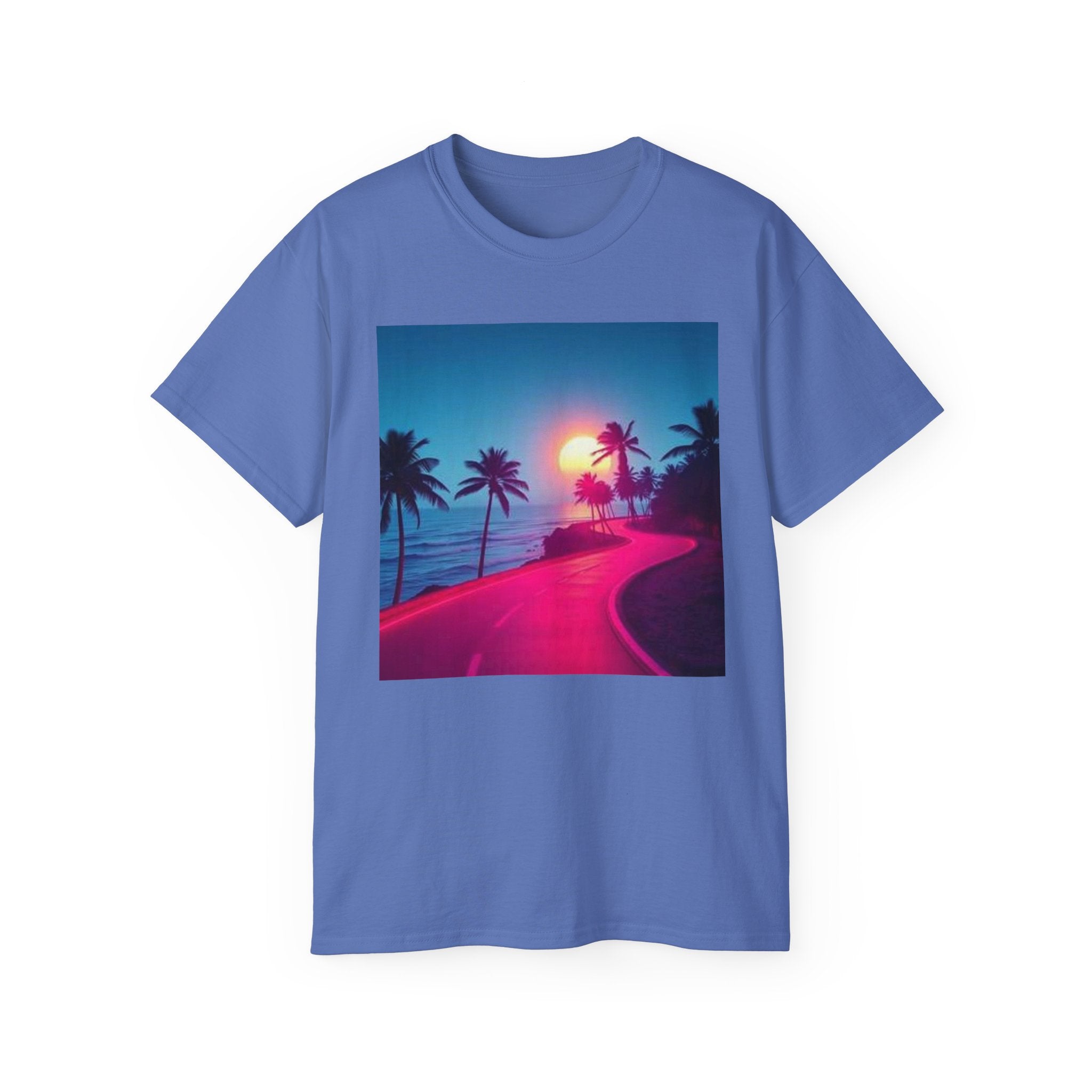 Retro Sunset Road T-Shirt — Neon Palm Beach Vibe
