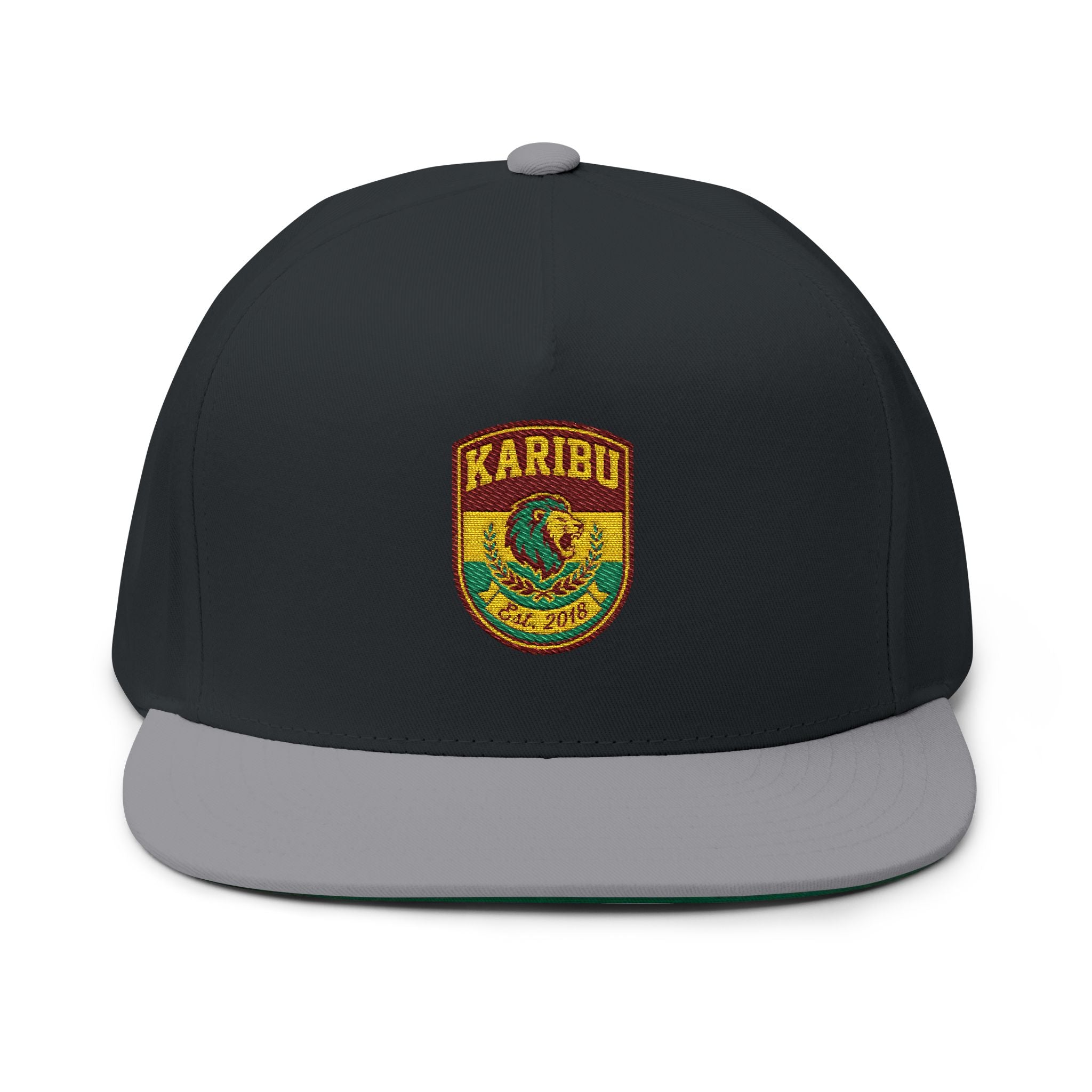 Karibu Embroidered Flat Bill Cap — African Safari Patch Snapback