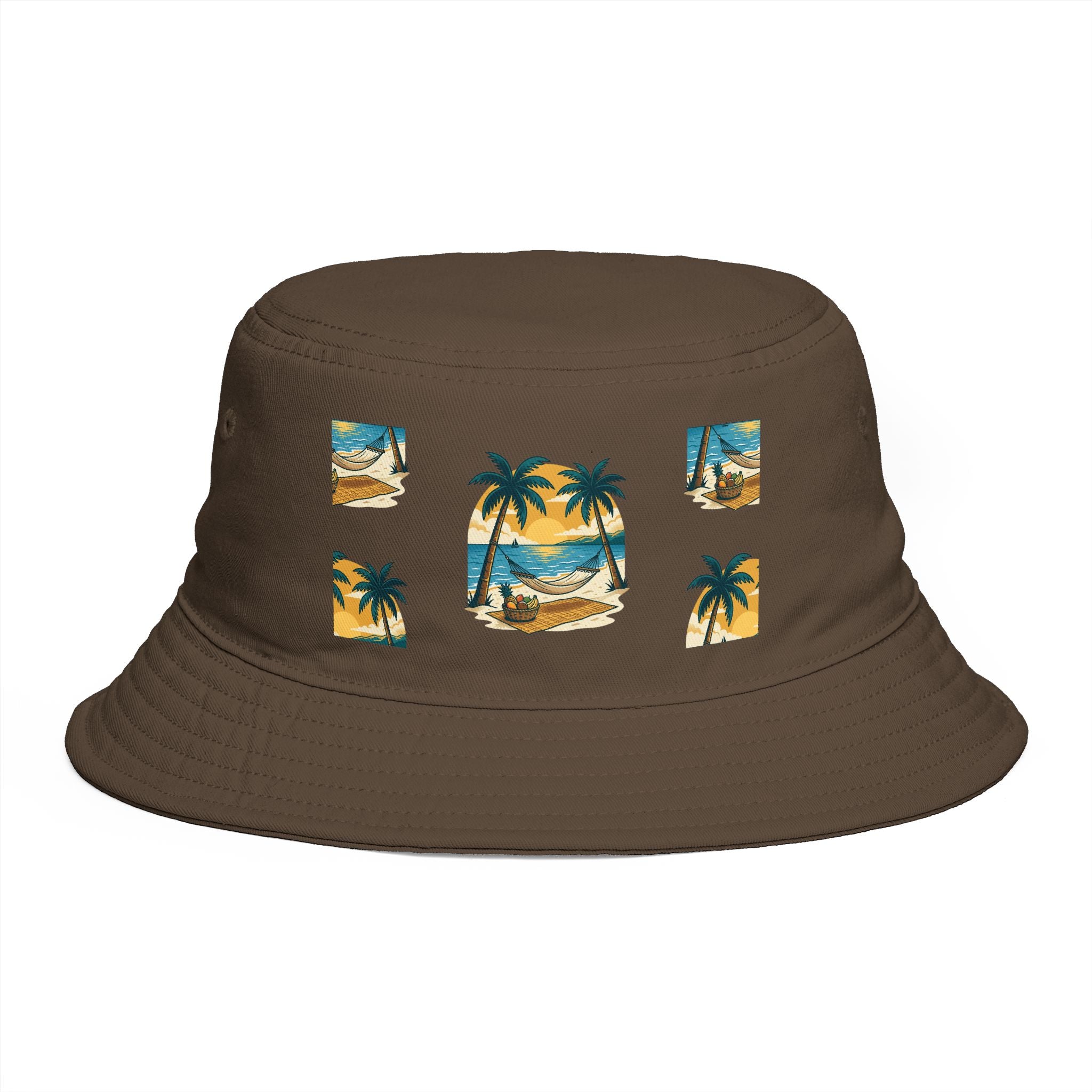 Tropical Palm Bucket Hat — Vintage Beach Sunset Design