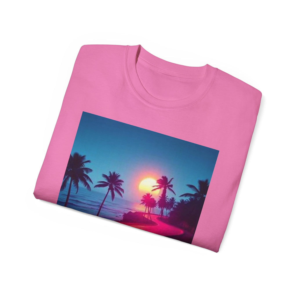 Retro Sunset Road T-Shirt — Neon Palm Beach Vibe