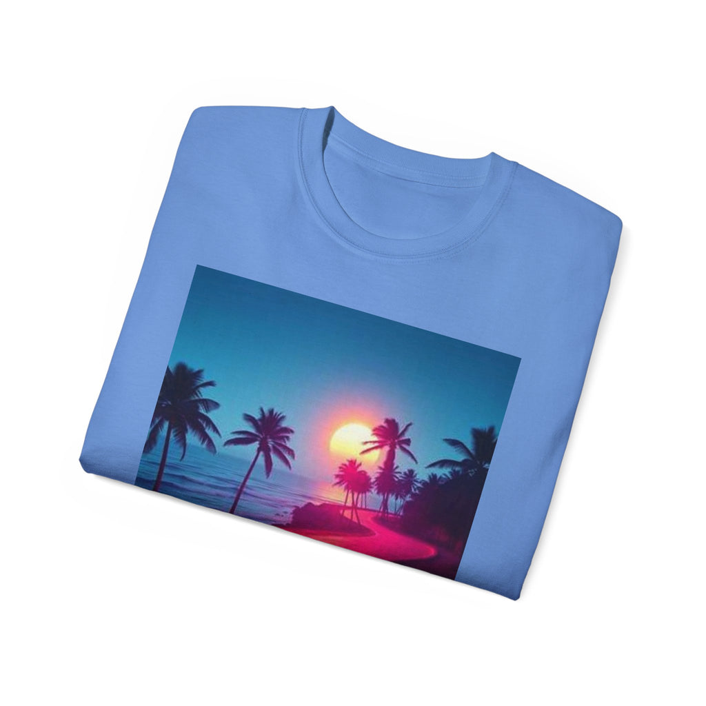 Retro Sunset Road T-Shirt — Neon Palm Beach Vibe