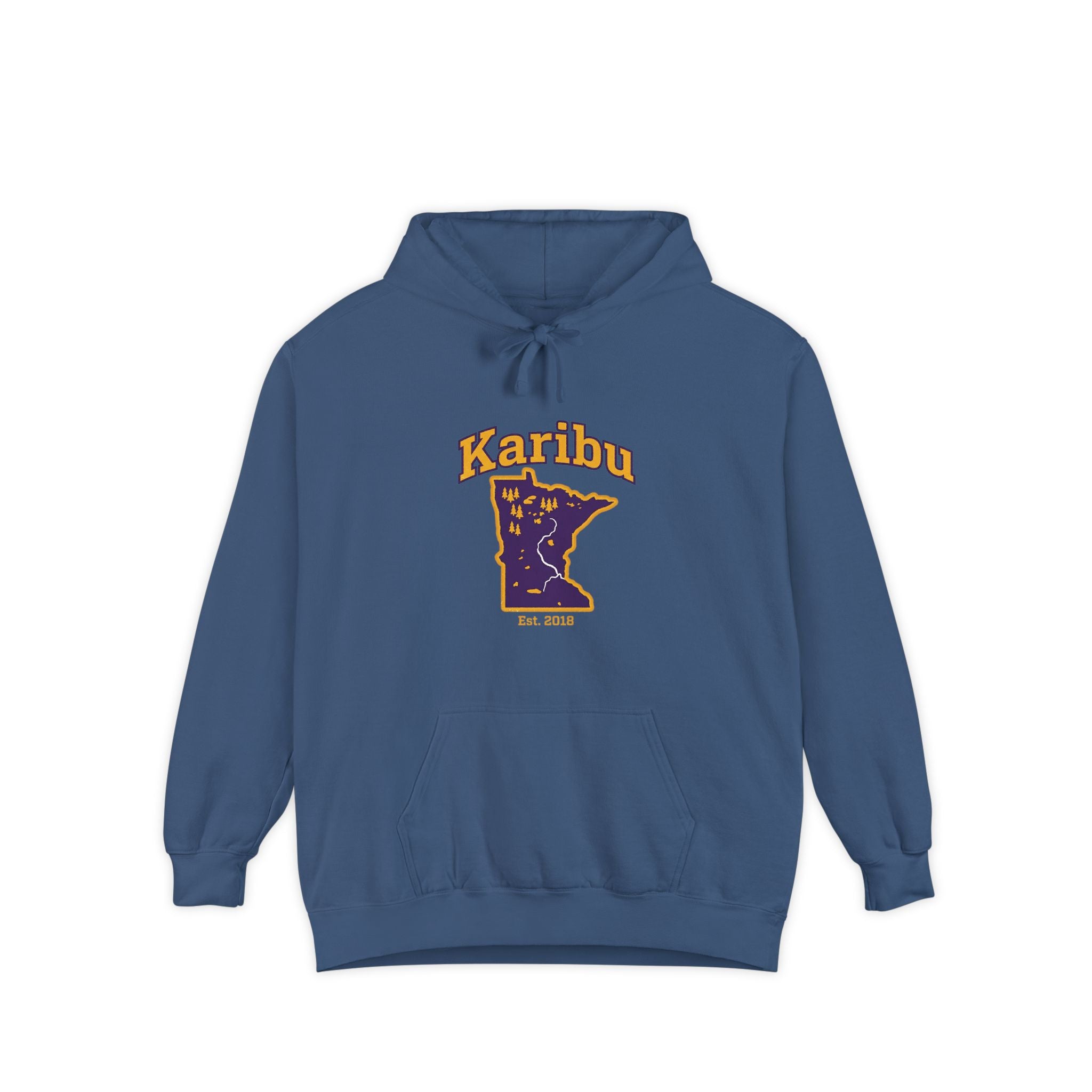 Karibu Minnesota Map Hoodie — Retro Night Sky State Pride Pullover