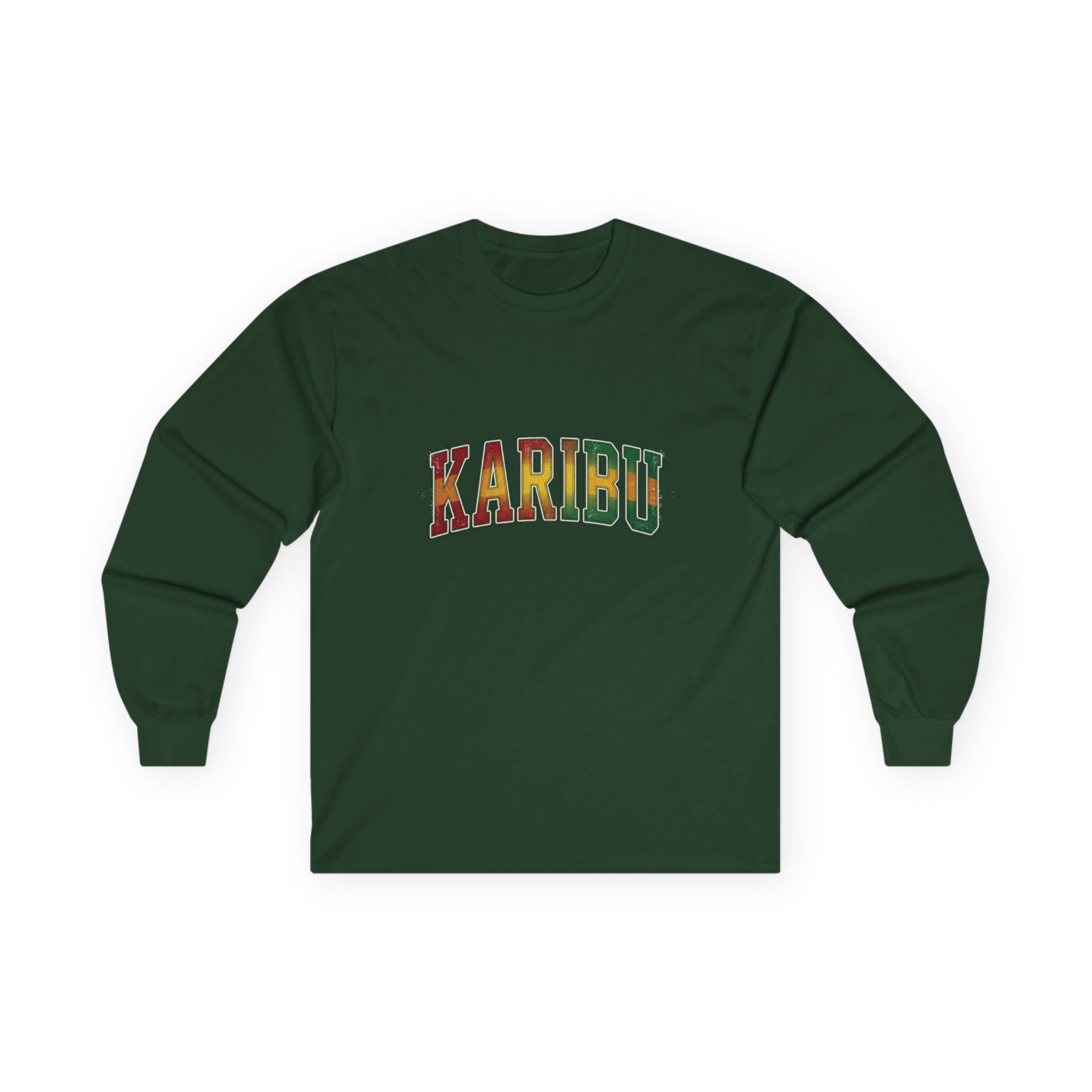 Long Sleeve Tee — "Karibu" Colorful Swahili Welcome Shirt
