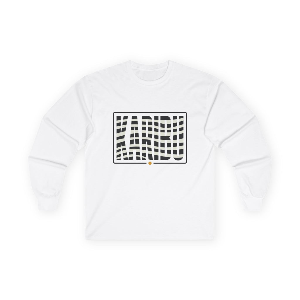 Optical Wave Long Sleeve Tee — Black Grid Illusion Design