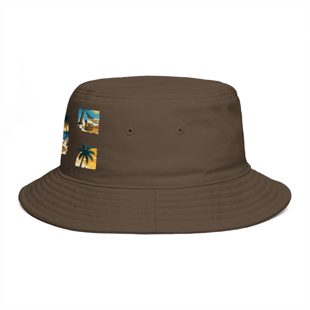 Tropical Palm Bucket Hat — Vintage Beach Sunset Design