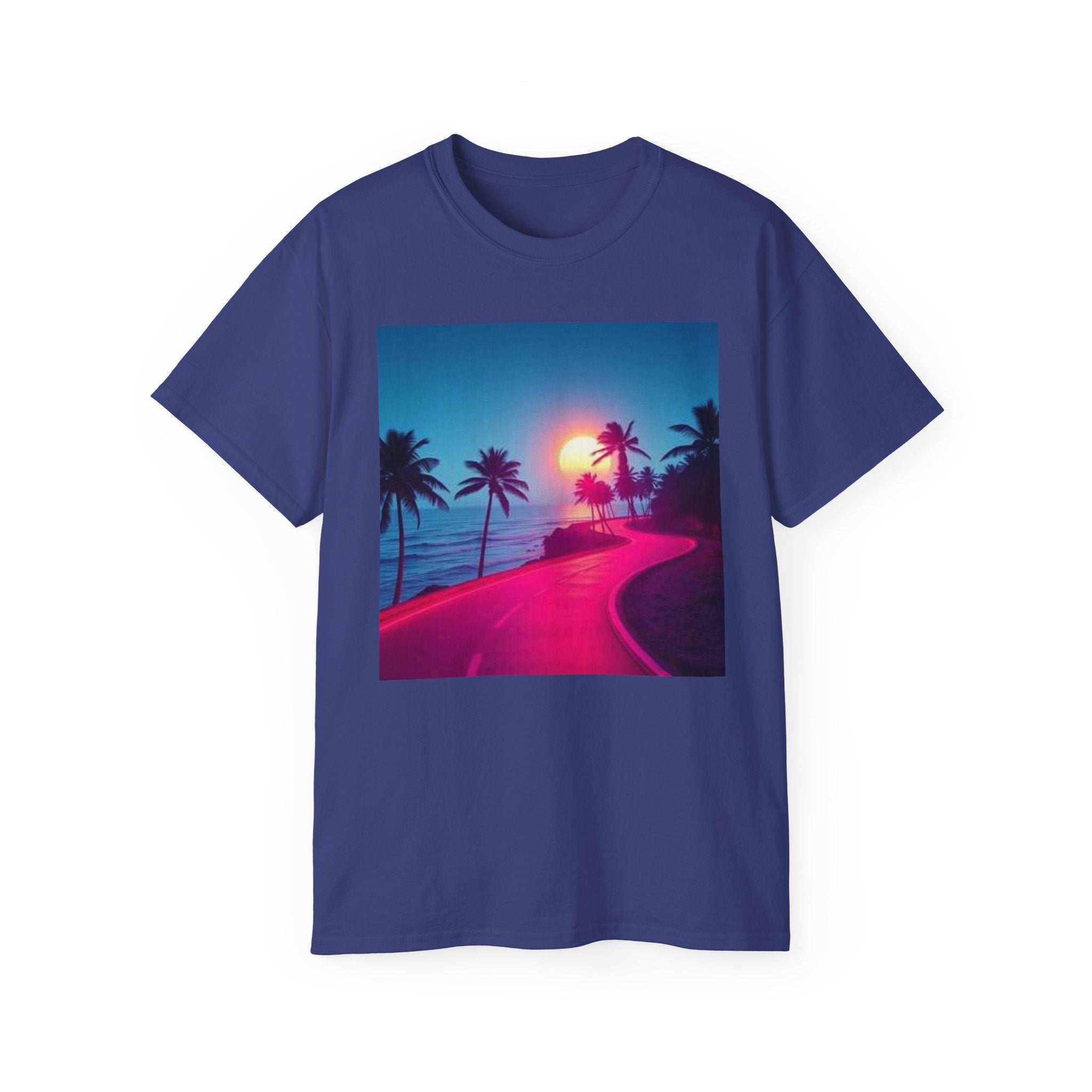 Retro Sunset Road T-Shirt — Neon Palm Beach Vibe