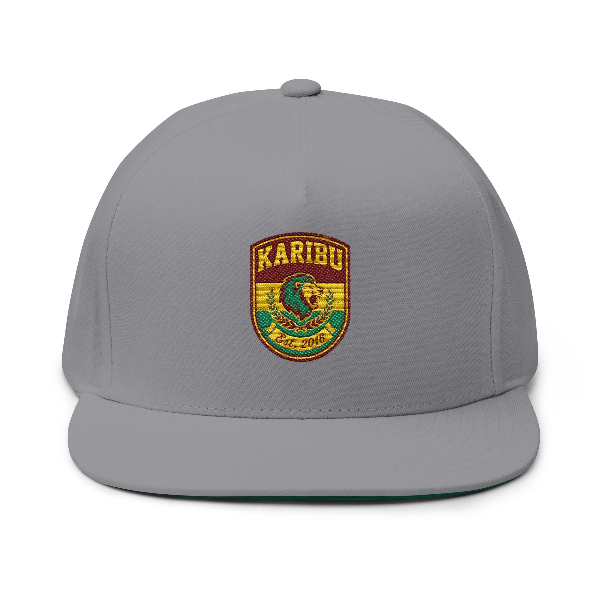 Karibu Embroidered Flat Bill Cap — African Safari Patch Snapback