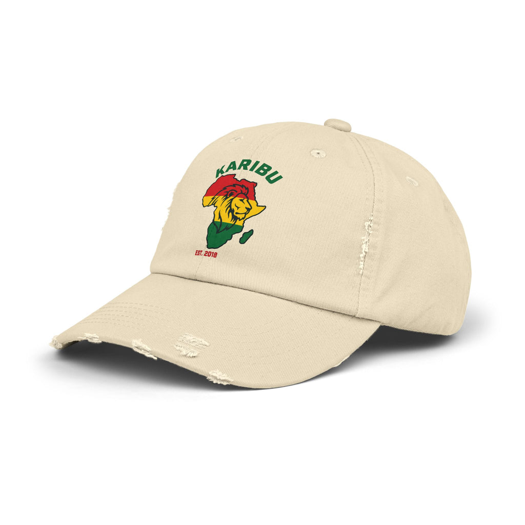 Distressed Cap – "Karibu" Africa Lion Rasta Hat