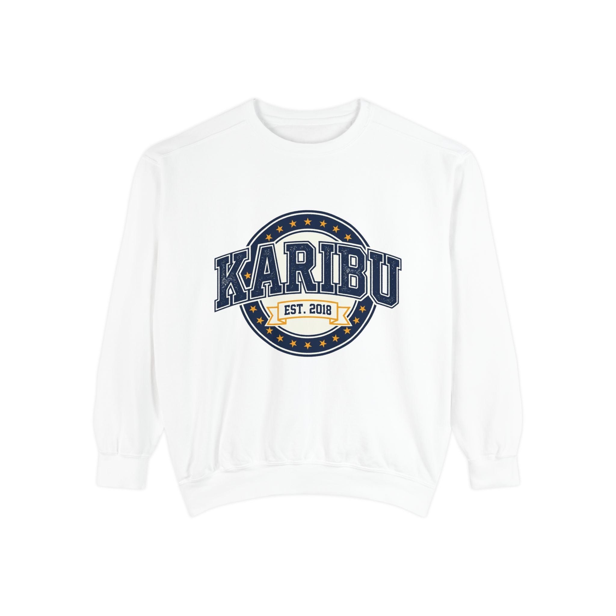 Karibu Crewneck Sweatshirt – Vintage Collegiate Est. 2018 Garment-Dyed Pullover