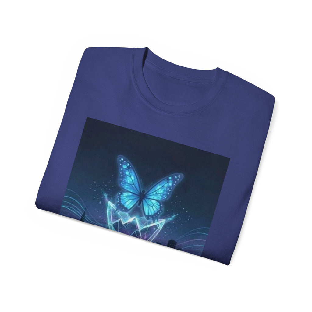 Mystic Neon Butterfly T‑Shirt — Glowing Cityscape Graphic Tee