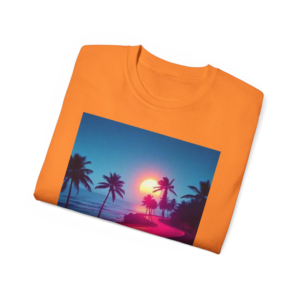 Retro Sunset Road T-Shirt — Neon Palm Beach Vibe