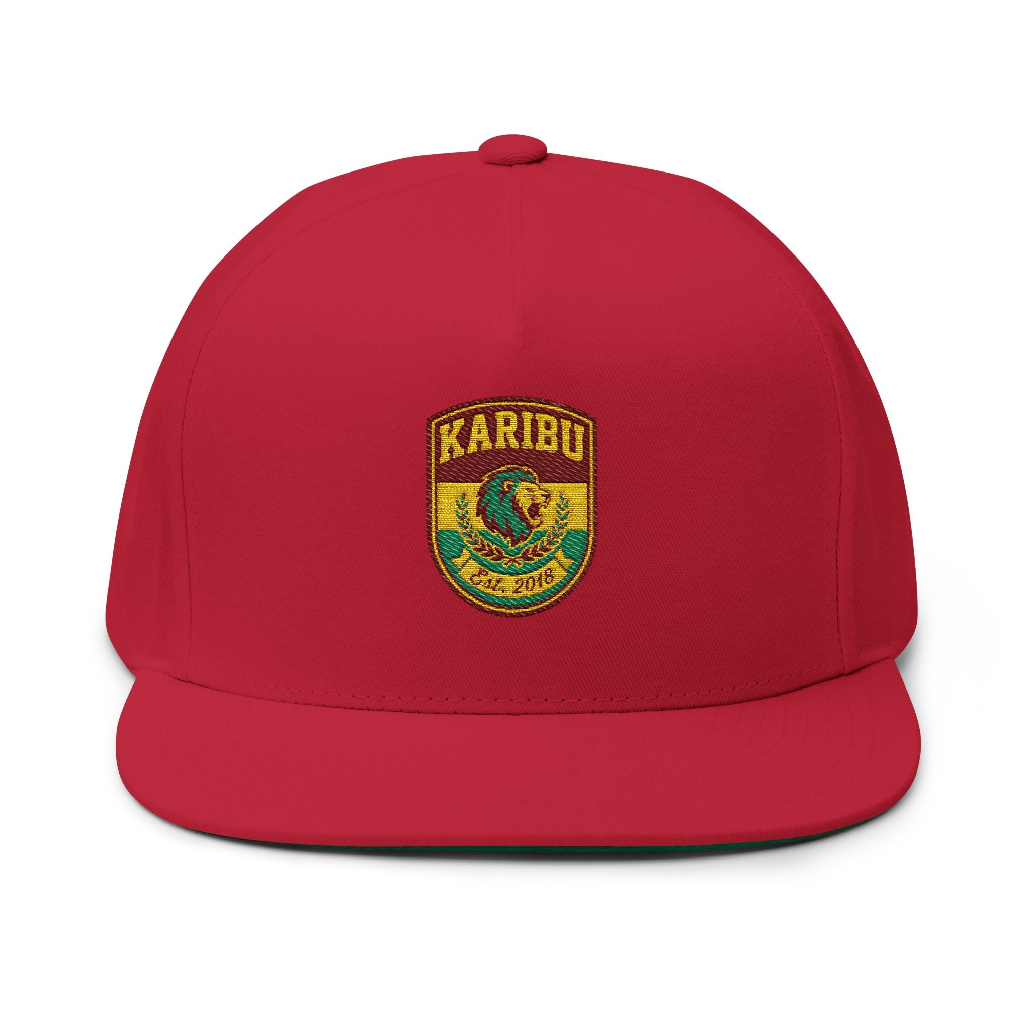 Karibu Embroidered Flat Bill Cap — African Safari Patch Snapback