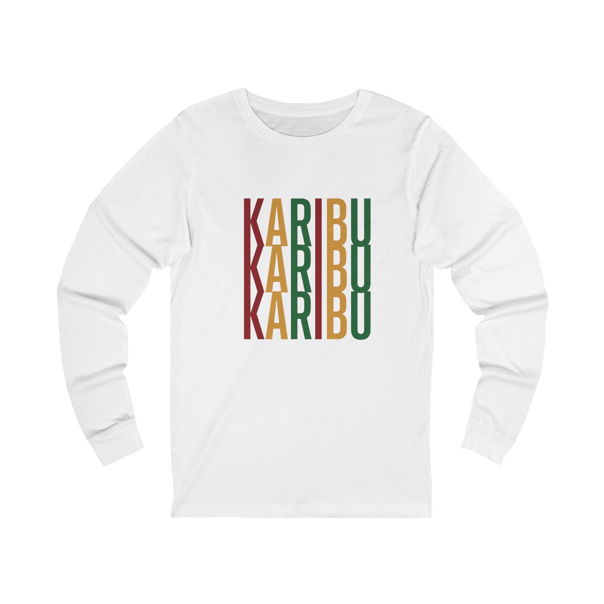 Karibu Vertical Repeat Long Sleeve Tee — Swahili Welcome Graphic Shirt
