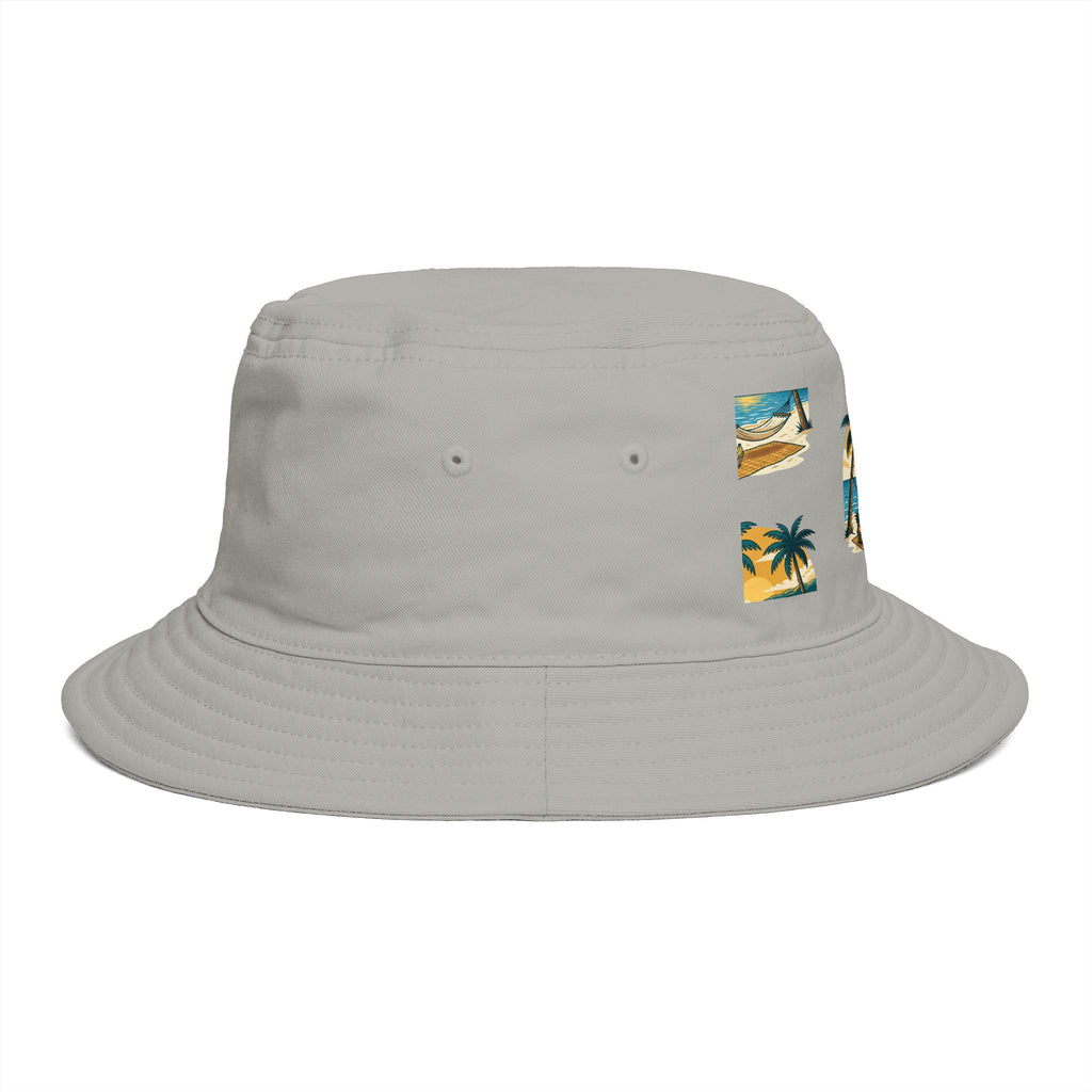 Tropical Palm Bucket Hat — Vintage Beach Sunset Design