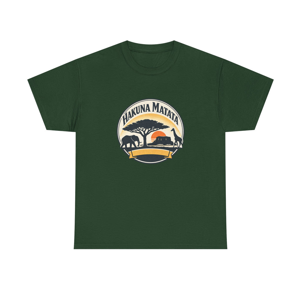 Hakuna Matata Safari T-Shirt — Vintage Sunset Elephant & Acacia Tree Tee