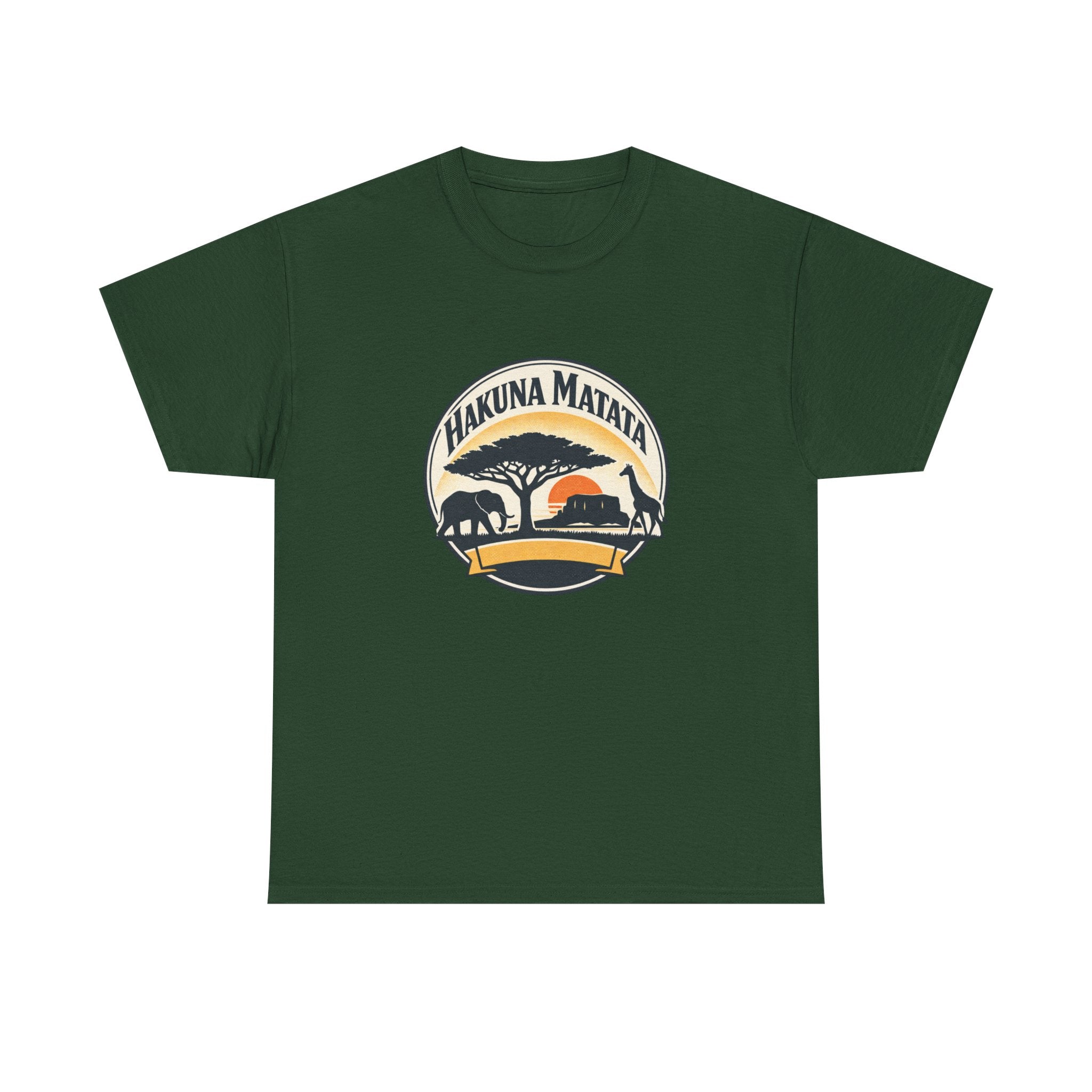 Hakuna Matata Safari T-Shirt — Vintage Sunset Elephant & Acacia Tree Tee