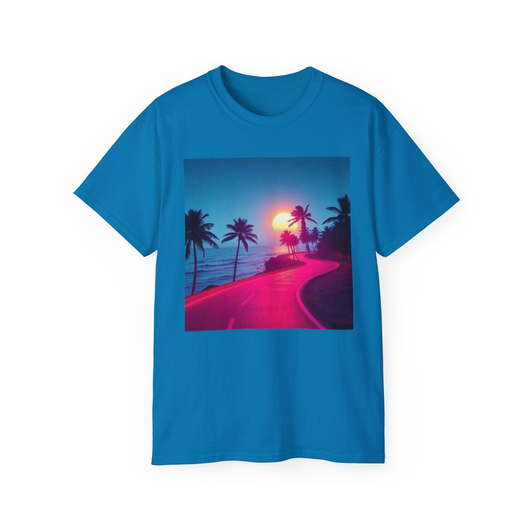 Retro Sunset Road T-Shirt — Neon Palm Beach Vibe