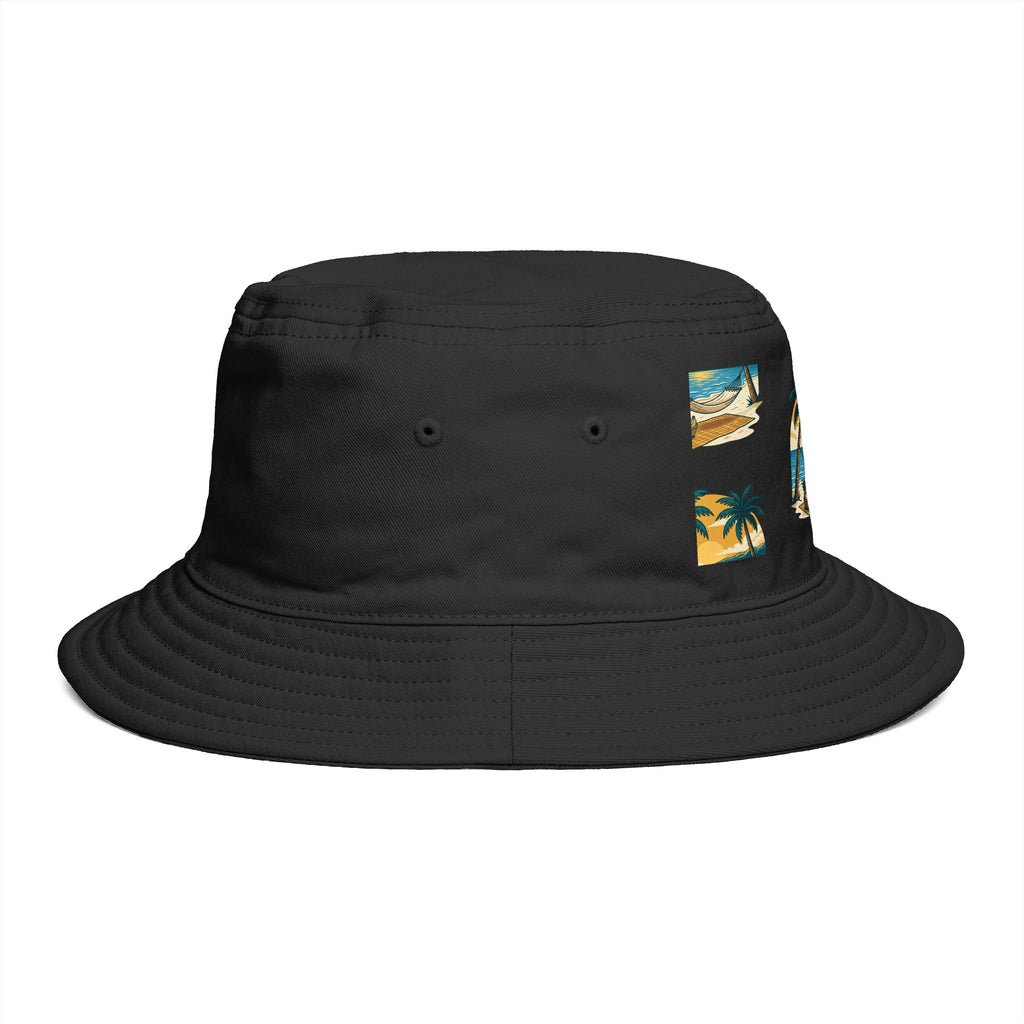 Tropical Palm Bucket Hat — Vintage Beach Sunset Design