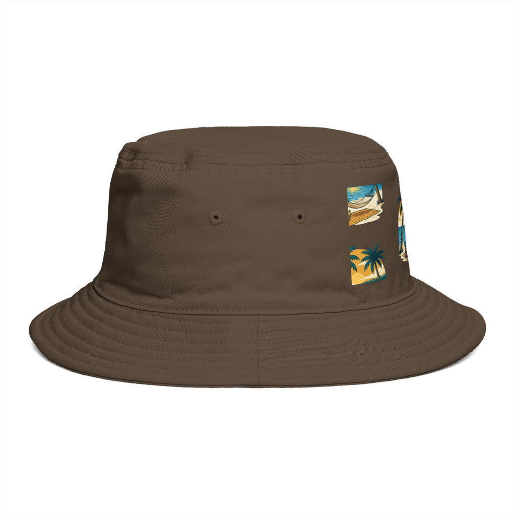 Tropical Palm Bucket Hat — Vintage Beach Sunset Design