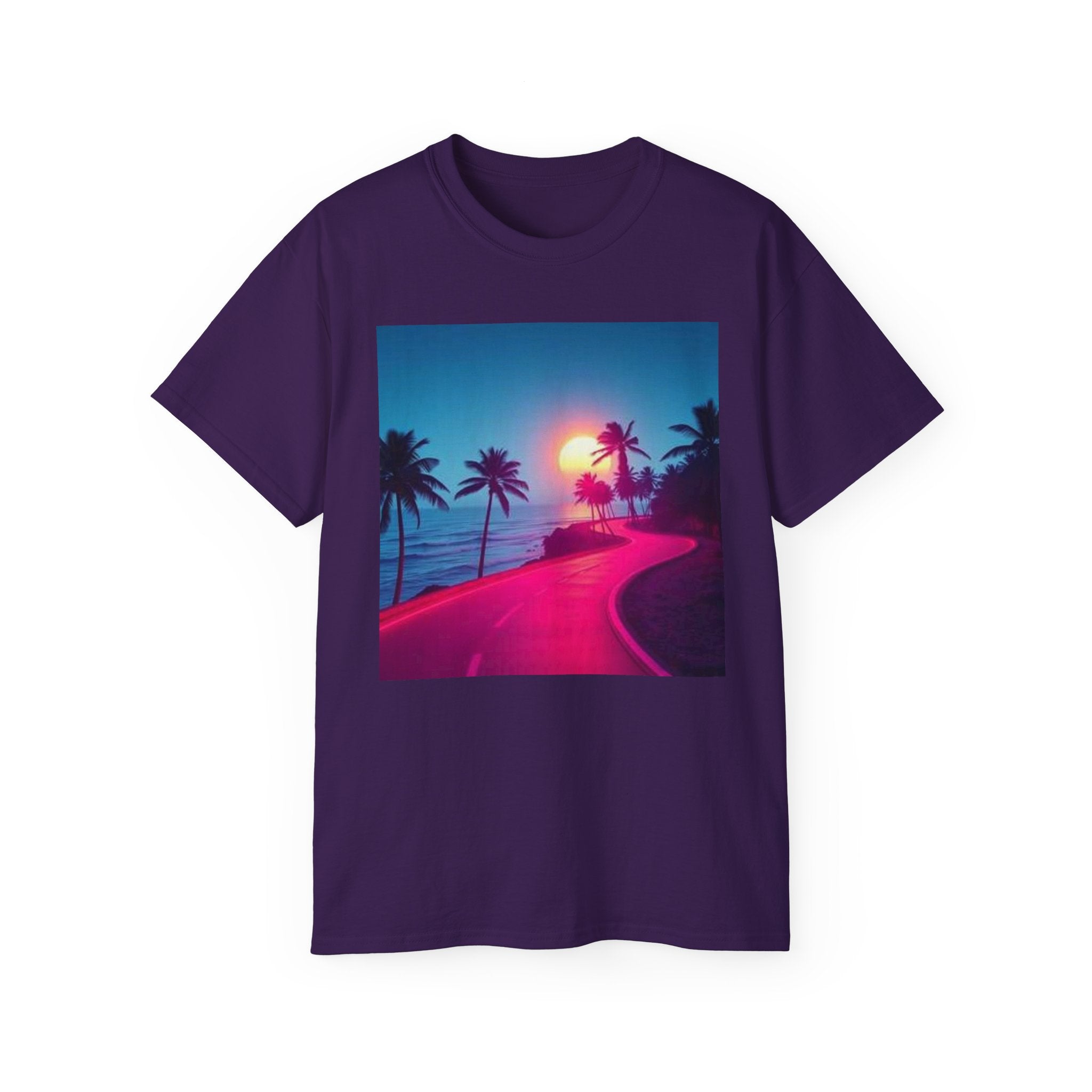 Retro Sunset Road T-Shirt — Neon Palm Beach Vibe