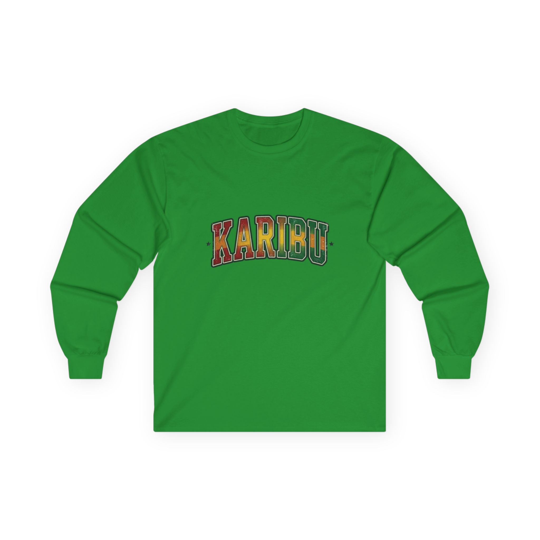 Long Sleeve Tee — "Karibu" Colorful Swahili Welcome Shirt