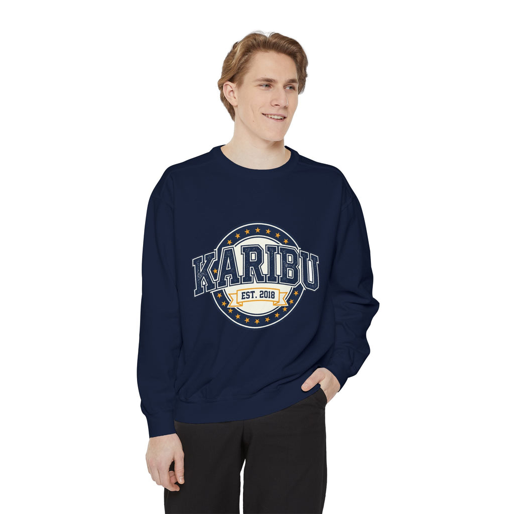 Karibu Crewneck Sweatshirt – Vintage Collegiate Est. 2018 Garment-Dyed Pullover