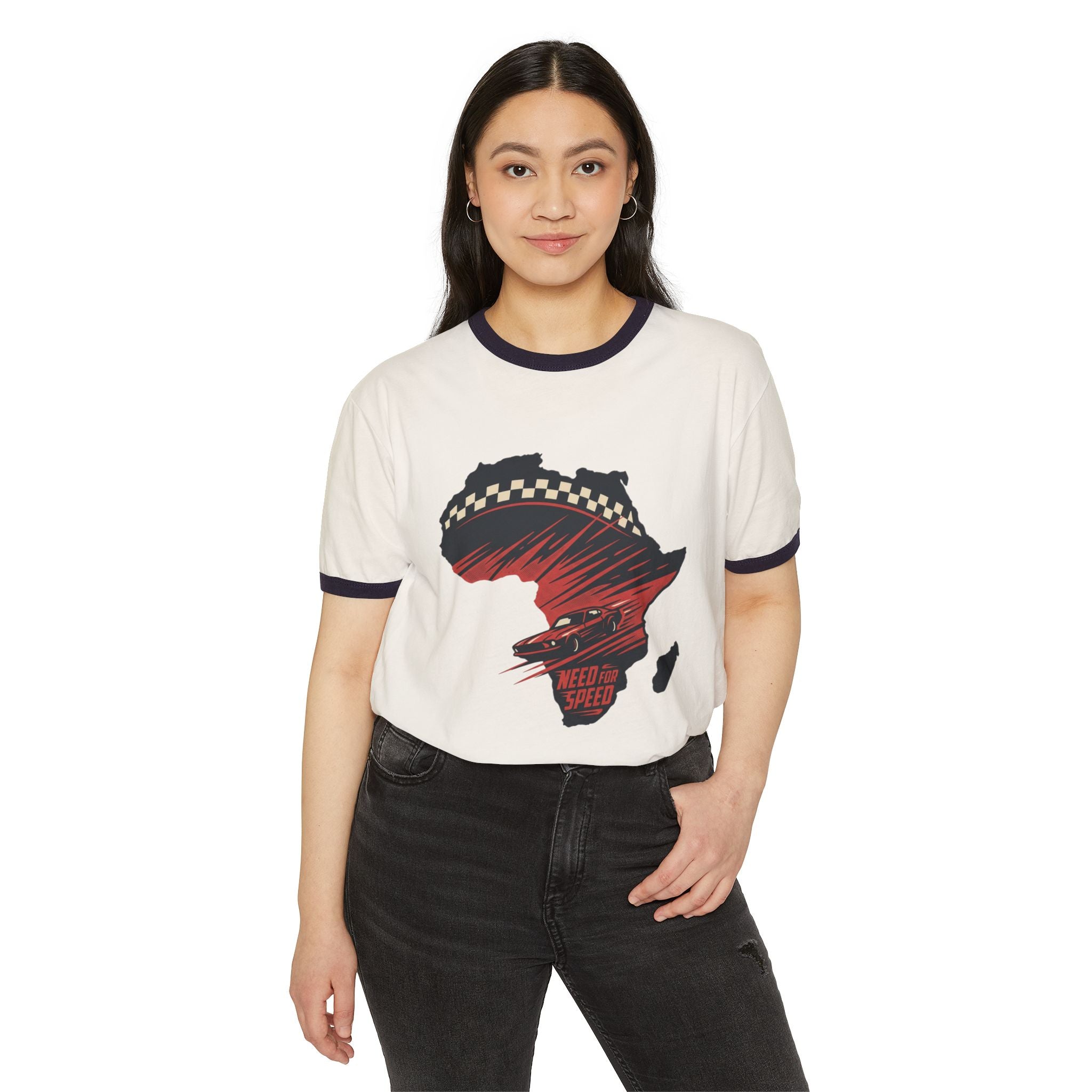 Africa Racing Graphic Ringer Tee — "Need for Speed" Vintage Motorsport T-Shirt